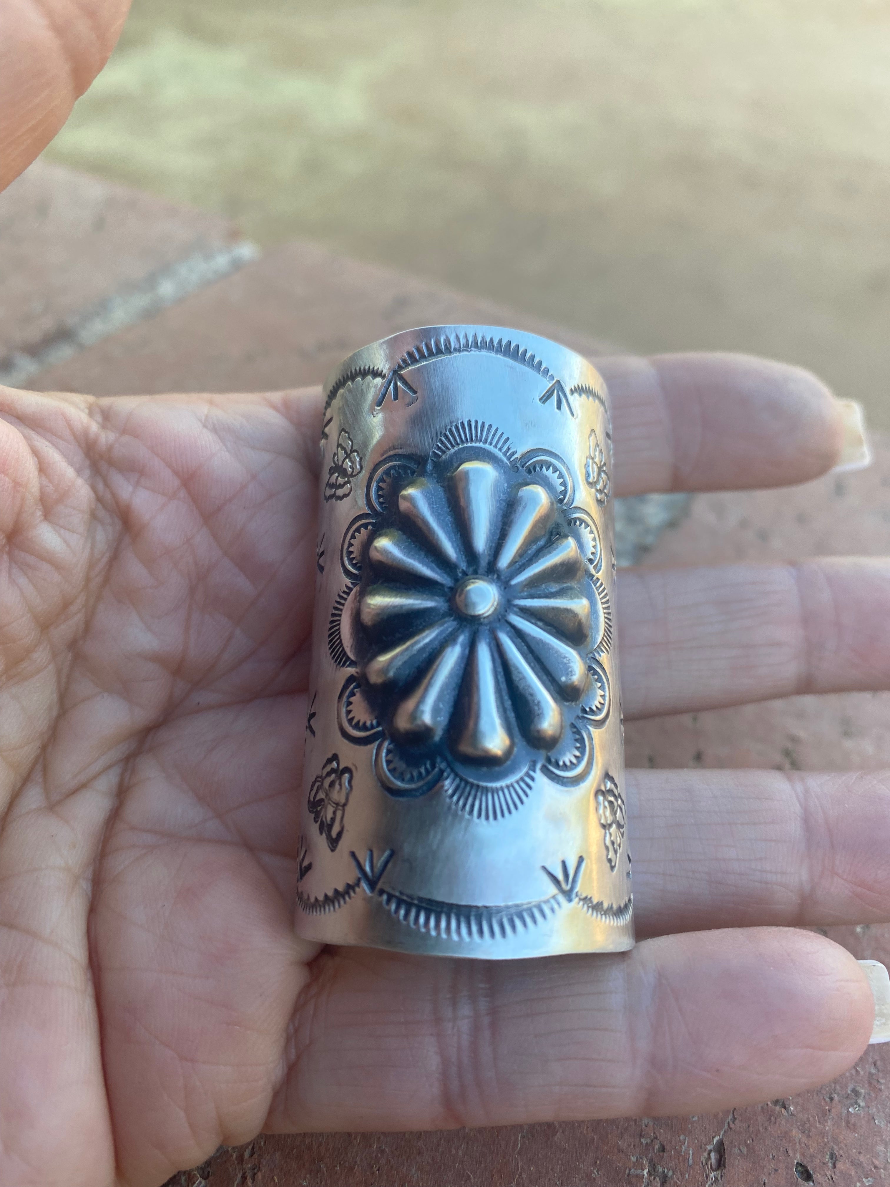 Handcrafted Sterling Southwest Hand Stamped Hair Ponytail / Braid Accessory 1.5 inch