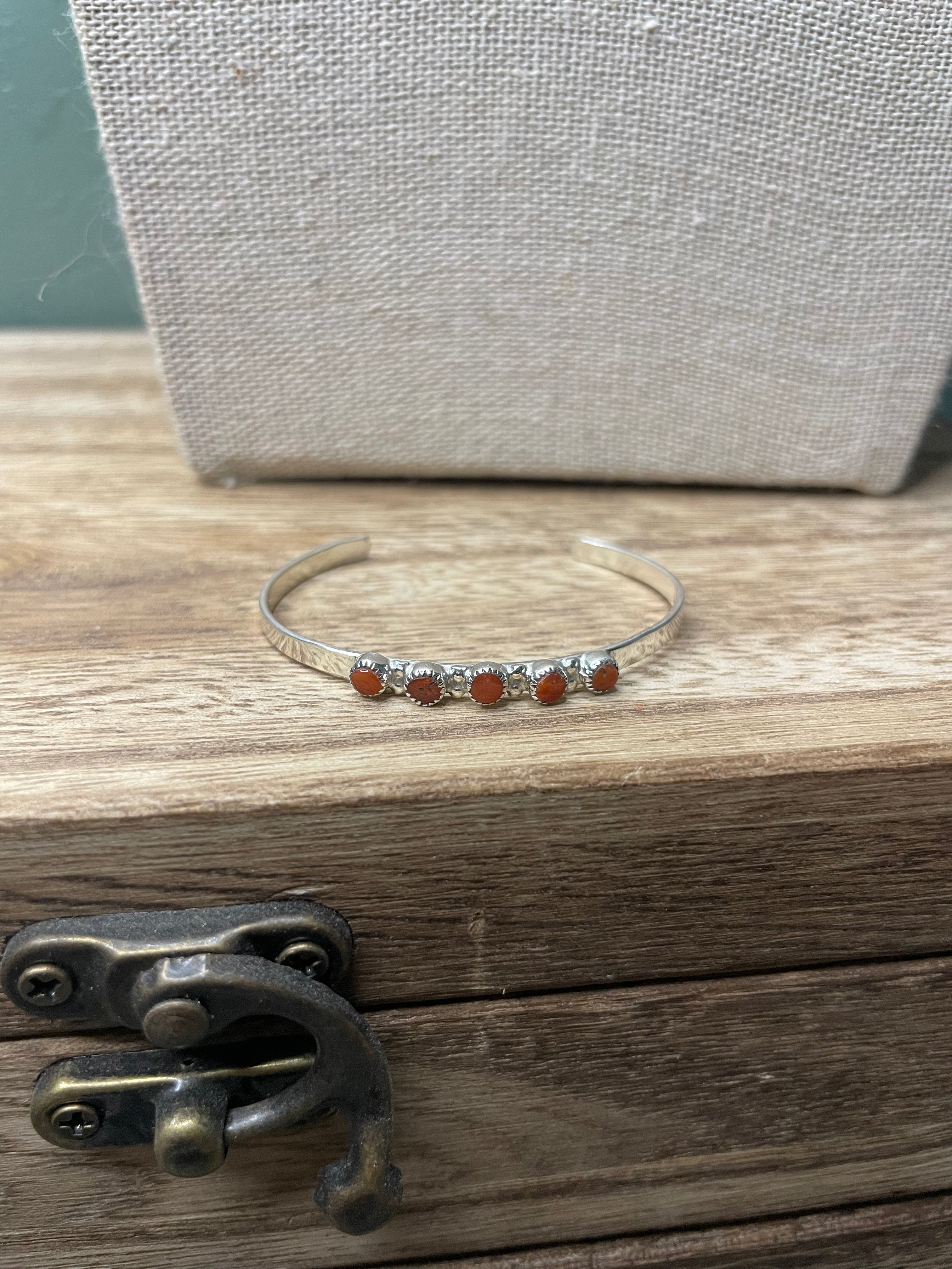 Handcrafted Sterling Silver & Coral Baby Cuff Bracelet