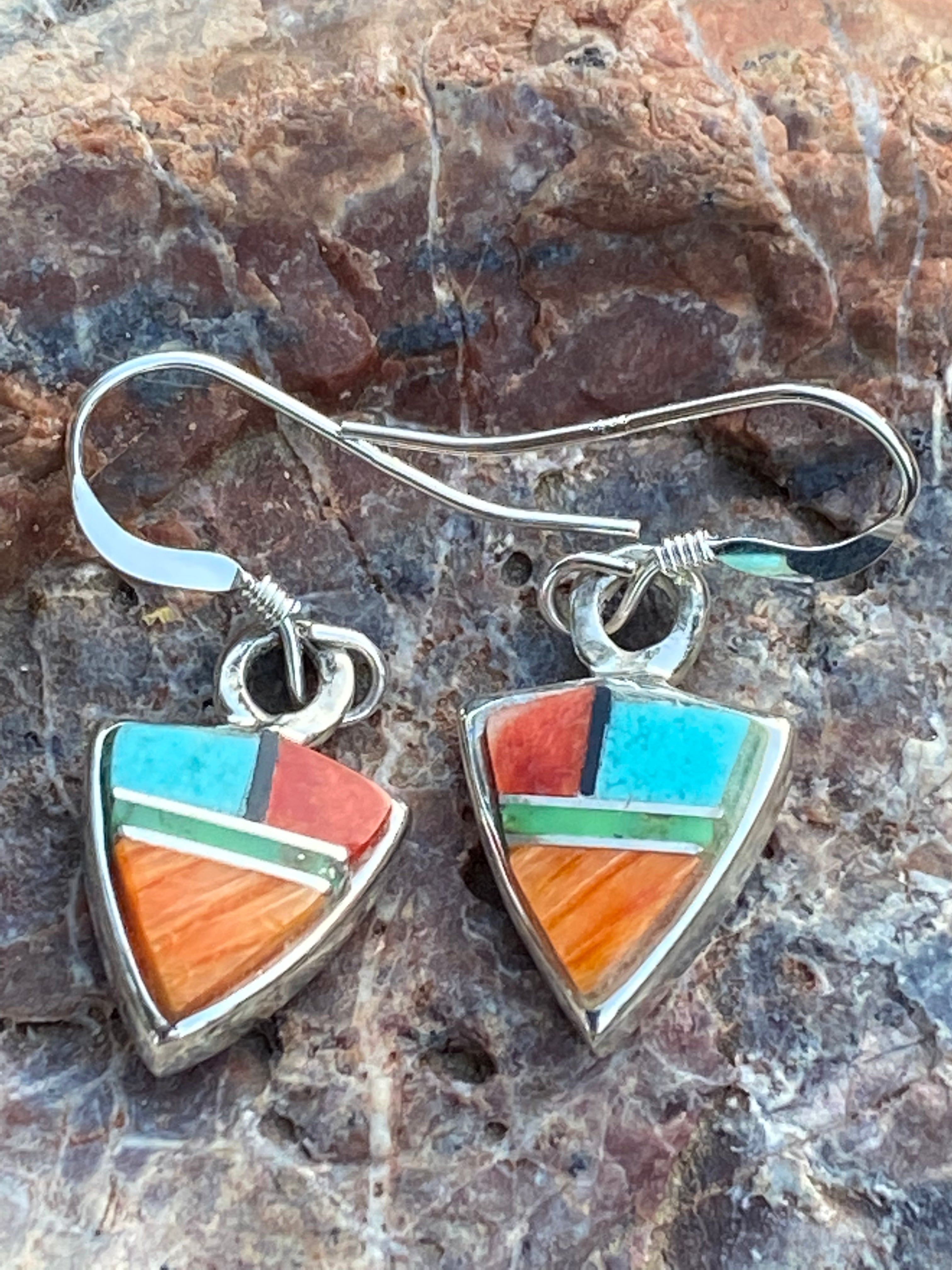 Handcrafted Turquoise Orange Spiny Mini Triangle Drop Earrings