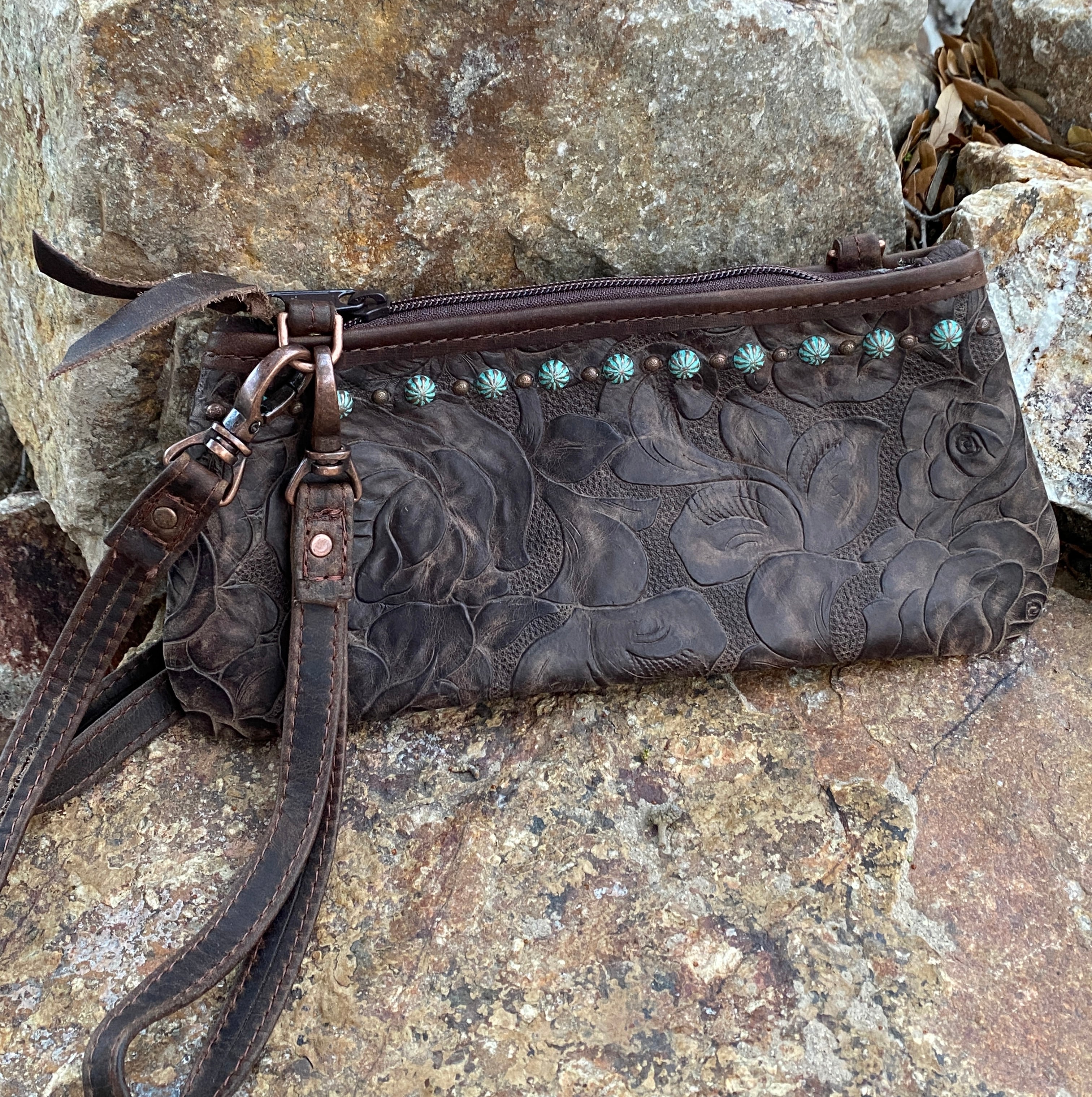 Vintage Rose Leather Little Clutch Purse Bag