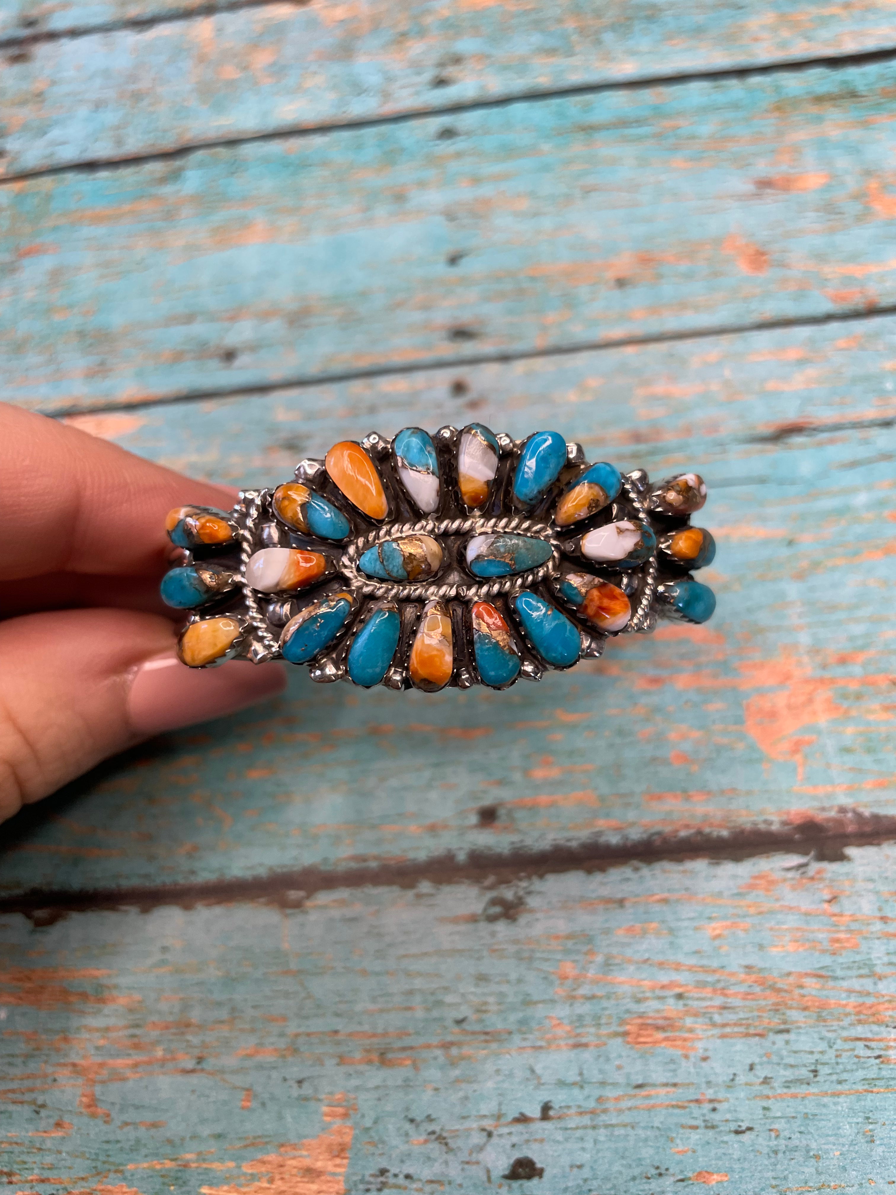 Handcrafted Multi Stone Spice And Sterling Silver Cluster Bracelet Cuff by Juliana Williams