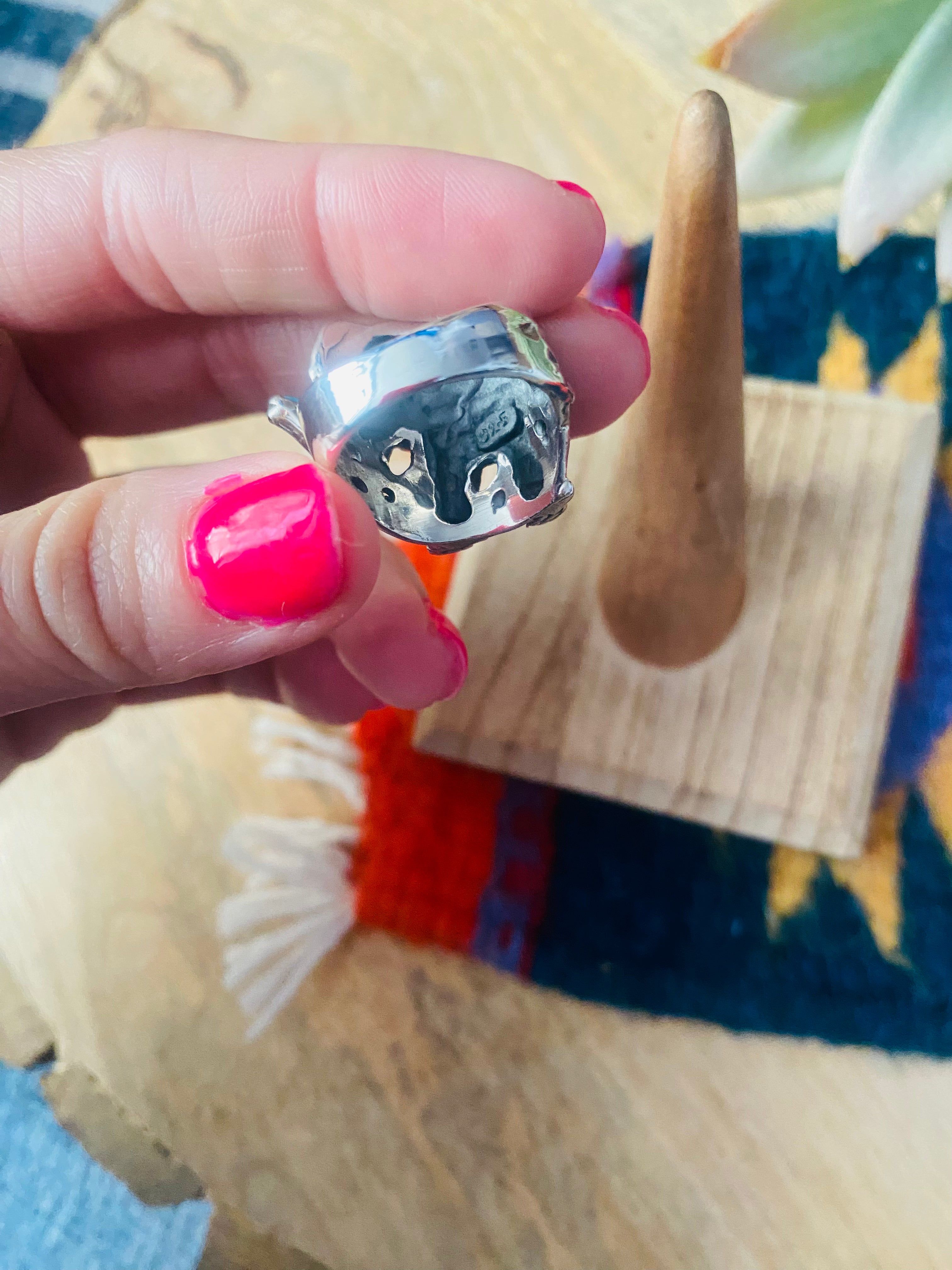 Handmade Sterling Silver & Multi Stone Inlay Elephant Ring Size 7.5