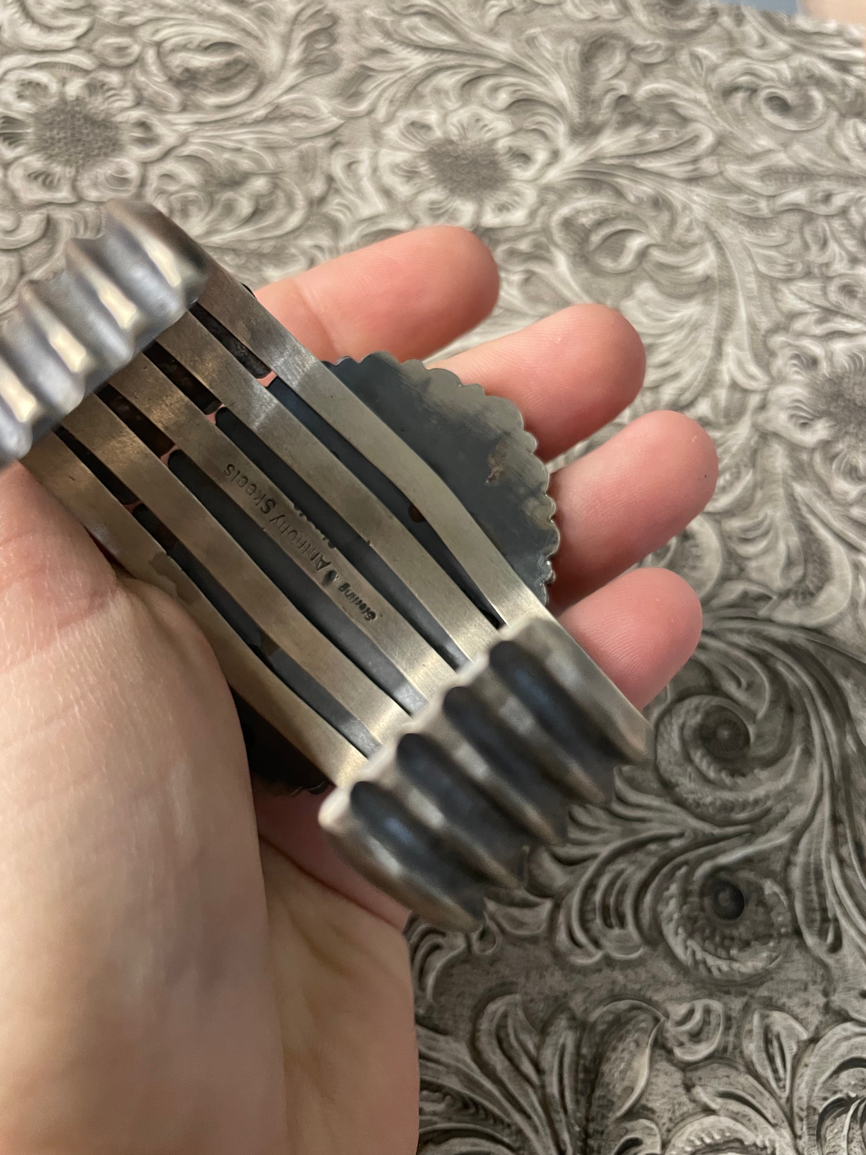 Anthony Skeets Handcrafted Multi Stone & Sterling Silver Cuff Bracelet Signed