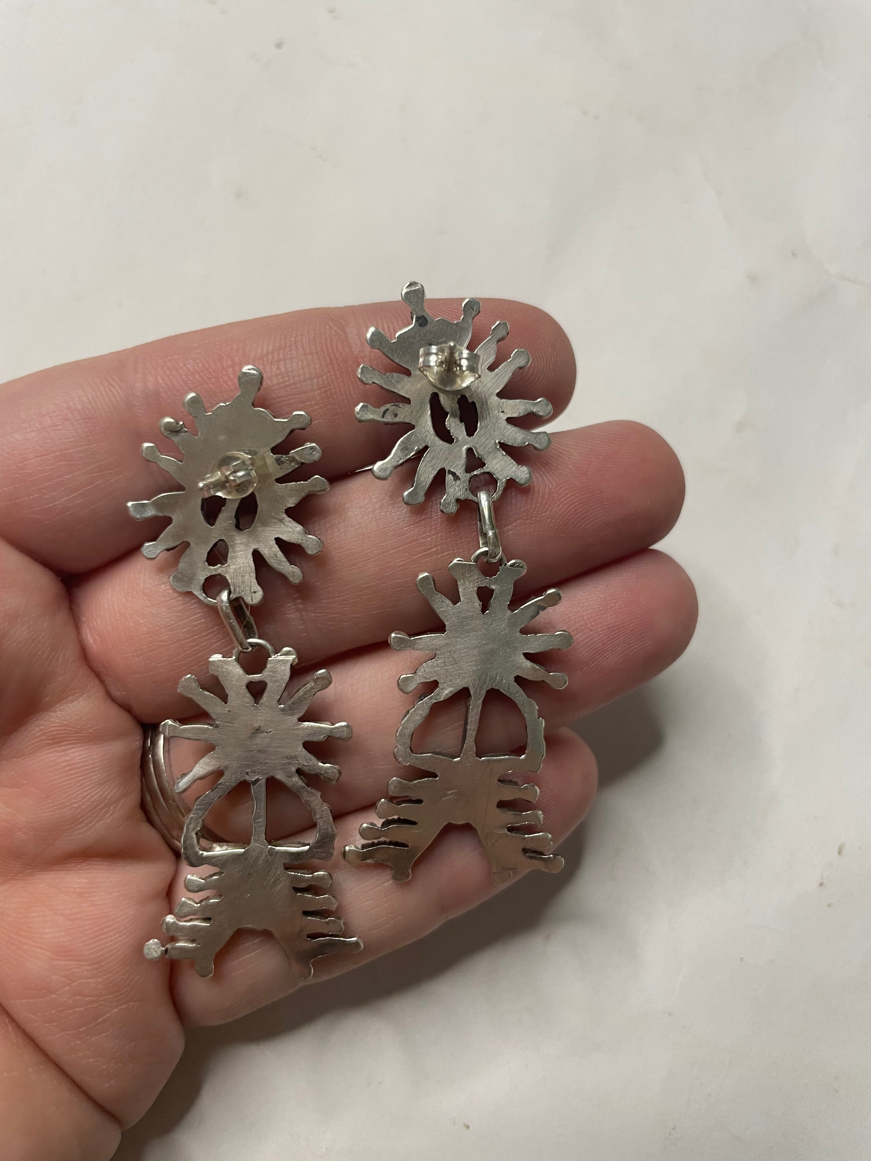 Handmade Sterling Silver And Turquoise Needlepoint Dangle Earrings