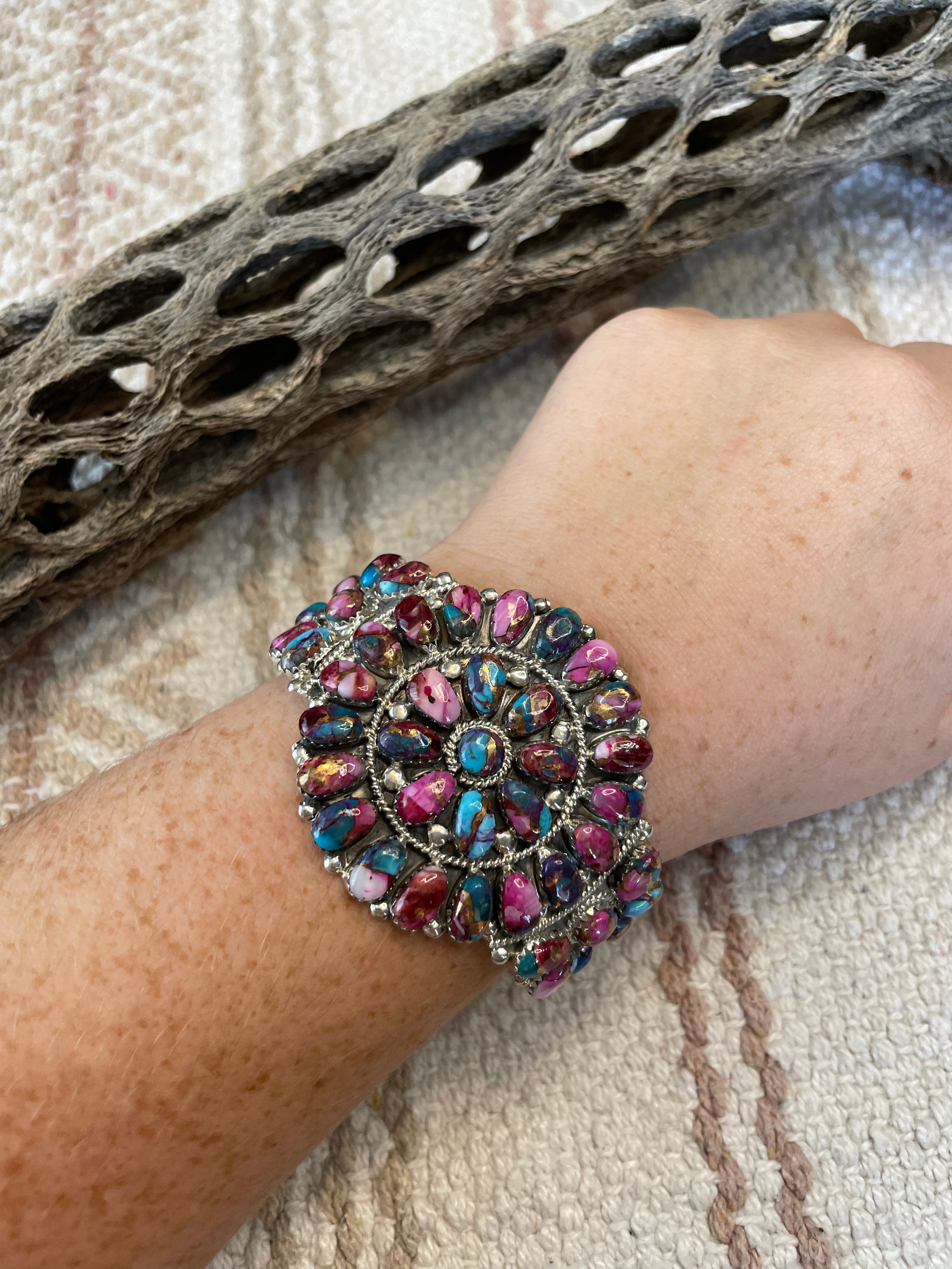 Handcrafted Purple Mojave And Sterling Silver Cuff Bracelet Signed