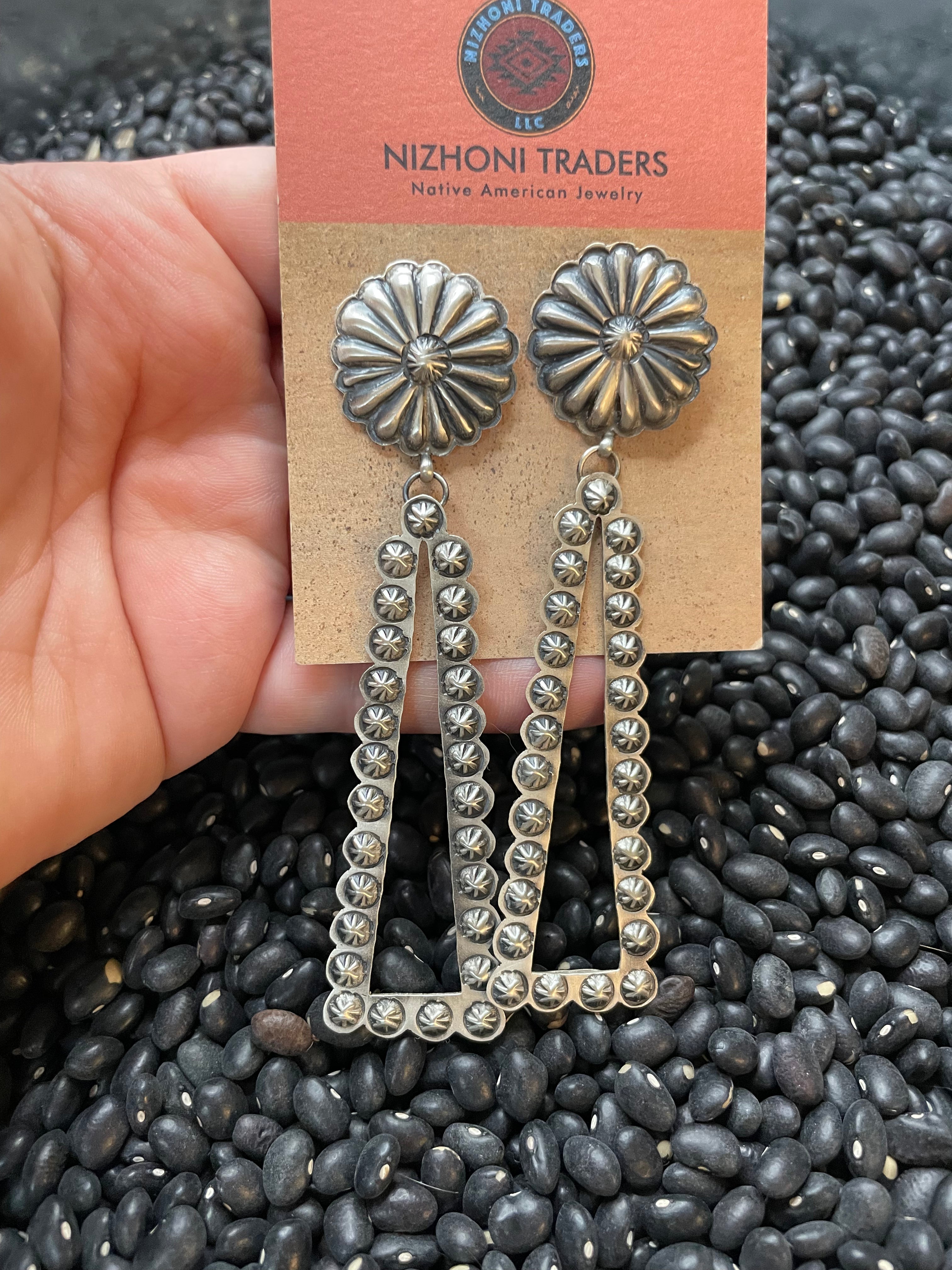 Handcrafted Sterling Silver Concho Dangle Earrings By Eugene Charley