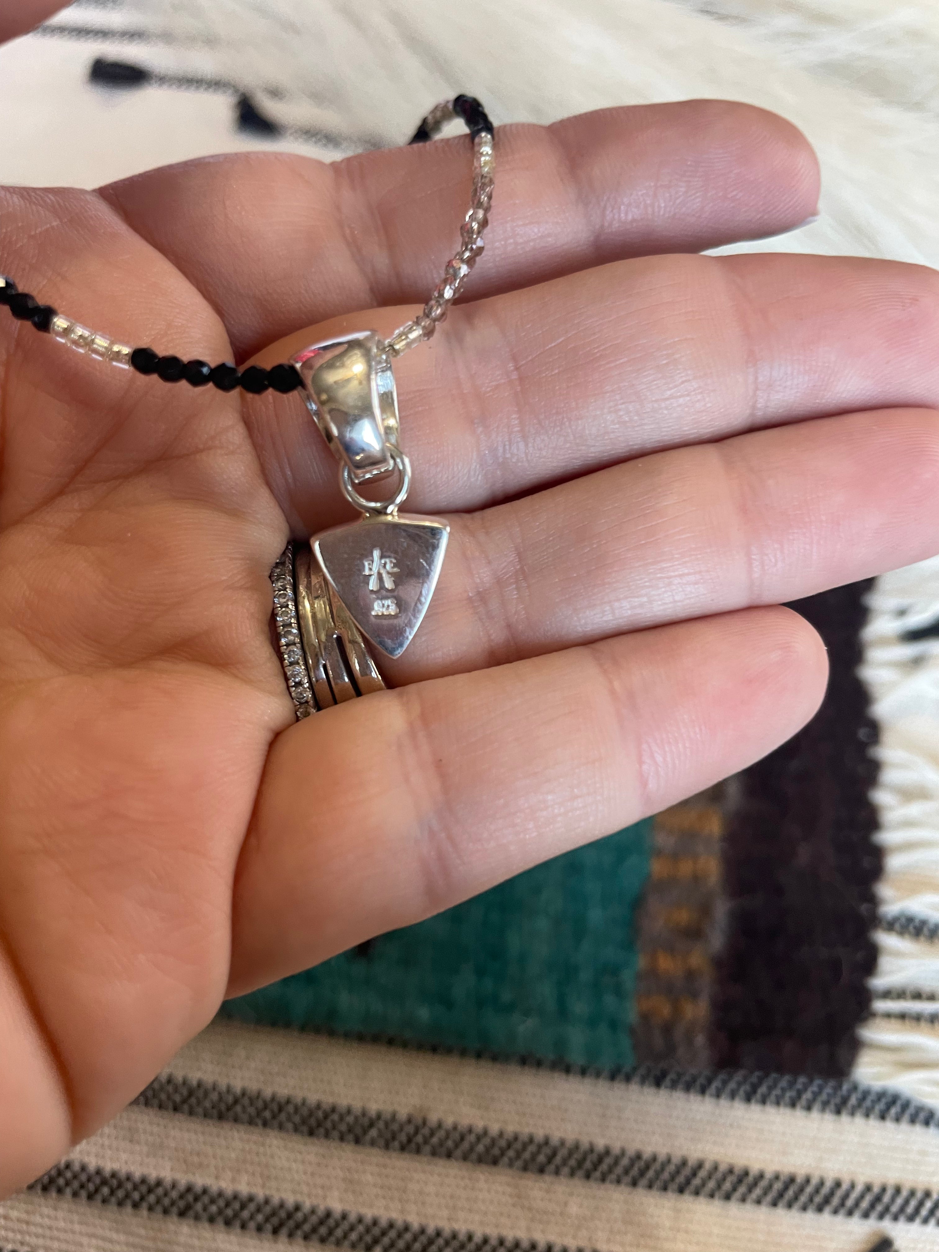 Handcrafted Multi Stone Inlay & Sterling Silver Circle Pendant