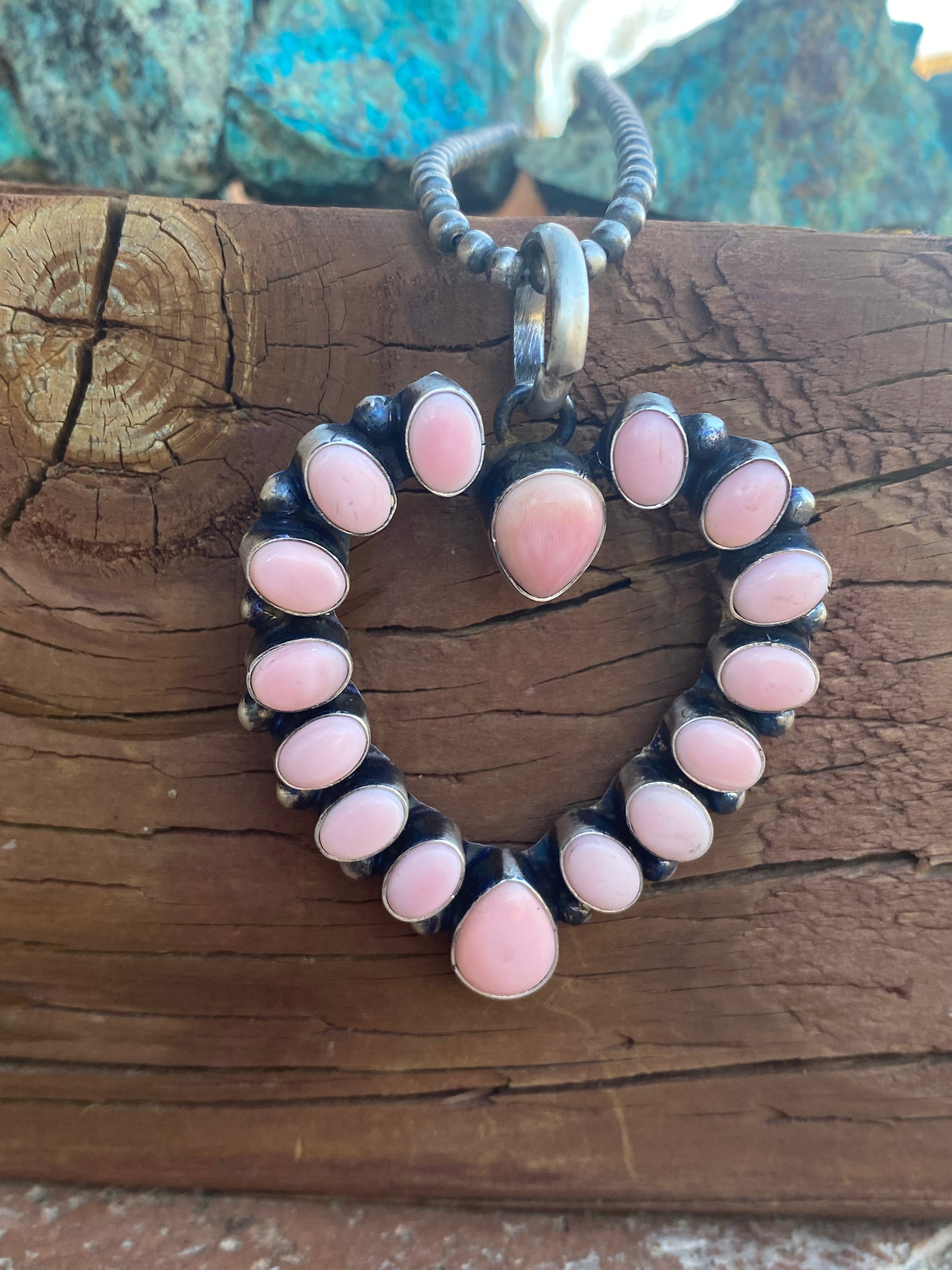 Handcrafted Heart Queen Pink Conch & Sterling Silver Pendant Signed