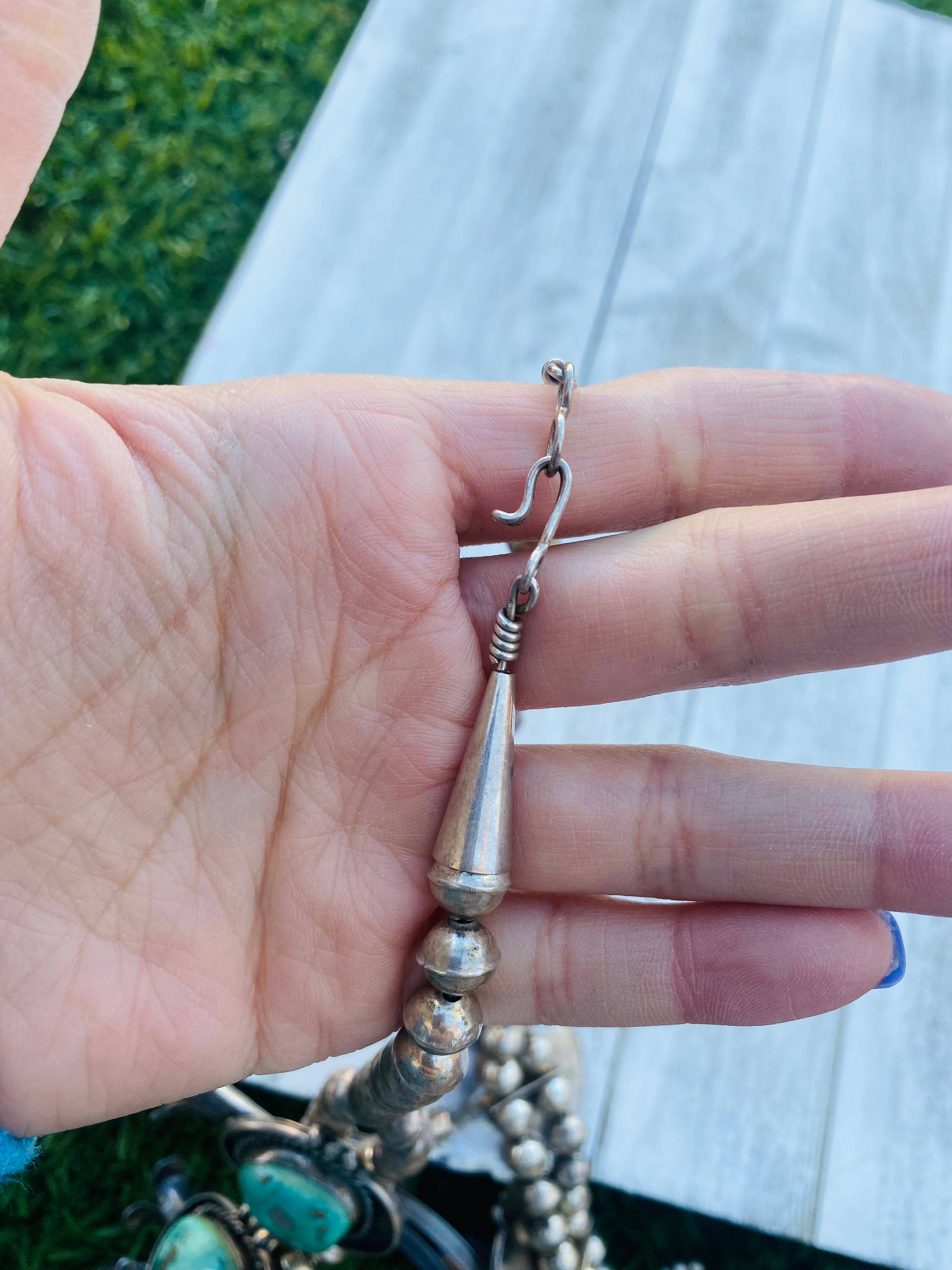 Handcrafted Vintage Turquoise & Sterling Silver Jumbo Squash Blossom Necklace