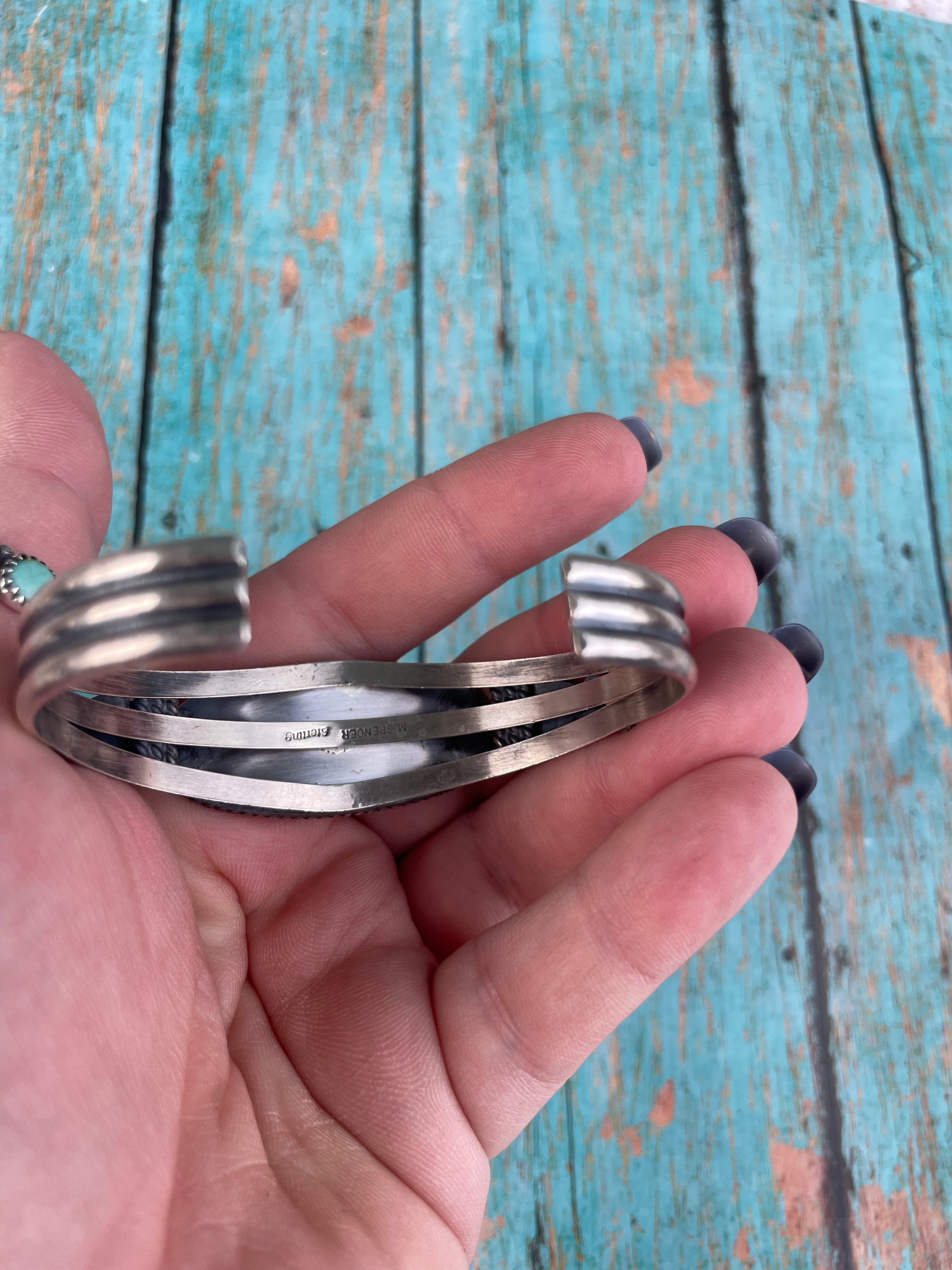 Handcrafted Sterling Silver & Turquoise Adjustable Cuff Bracelet Signed