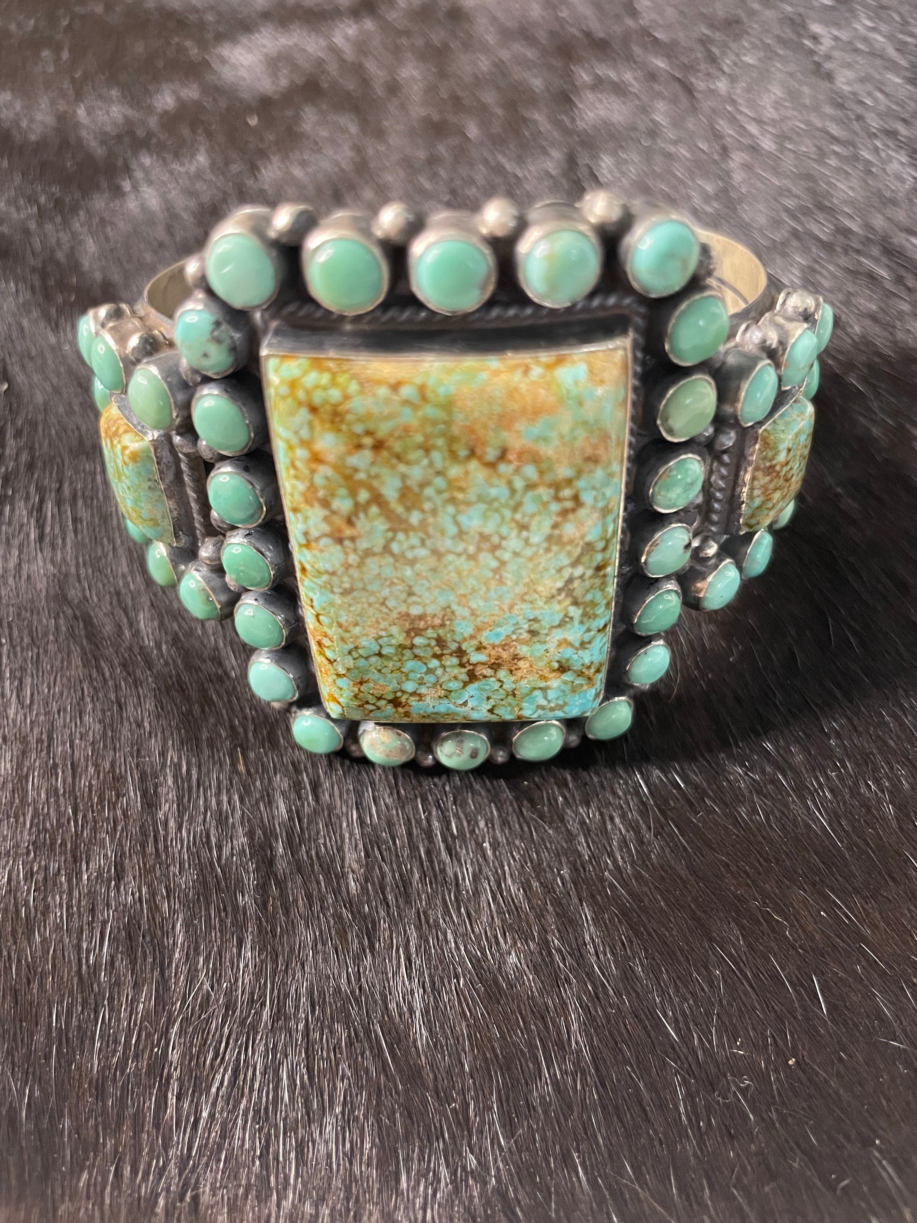 Anthony Skeets Handcrafted Turquoise & Sterling Silver Cuff Bracelet Signed /