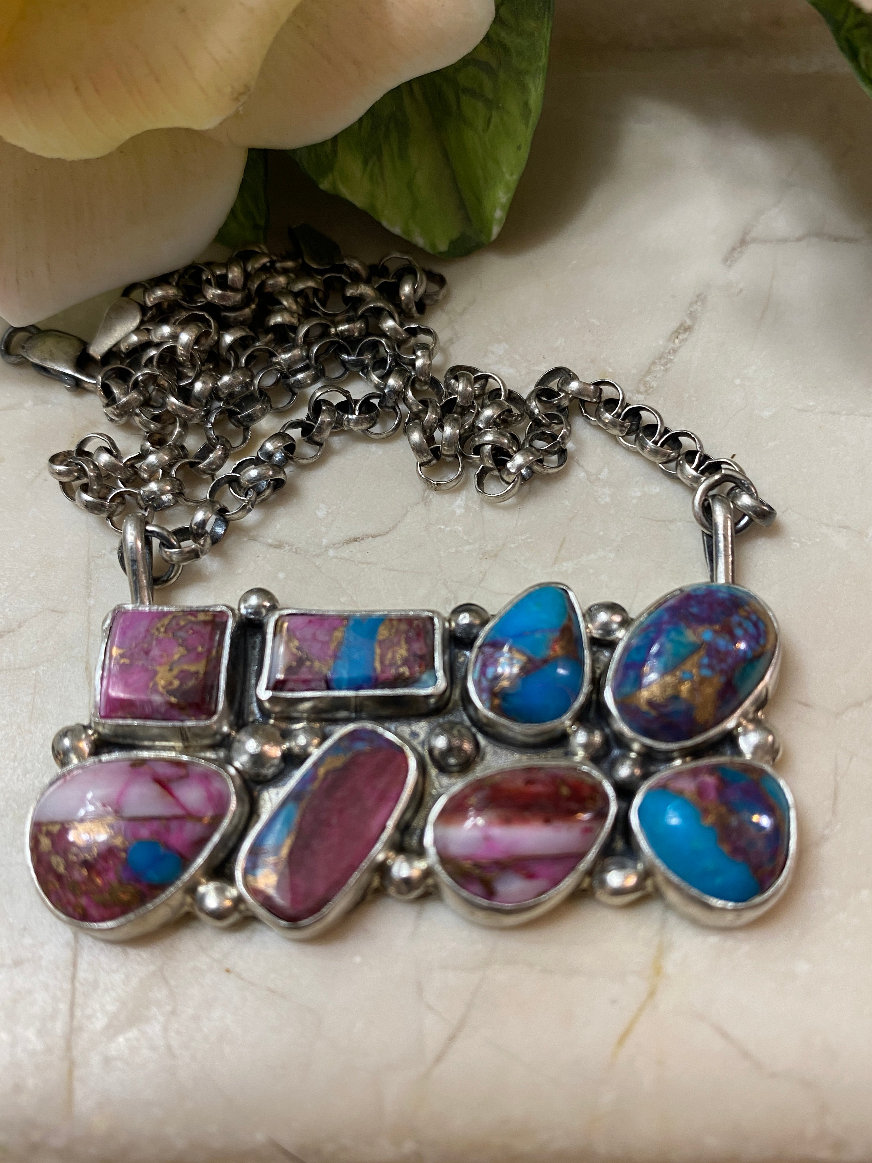 Handcrafted Sterling Silver & Pink Dream Mohave Necklace Signed