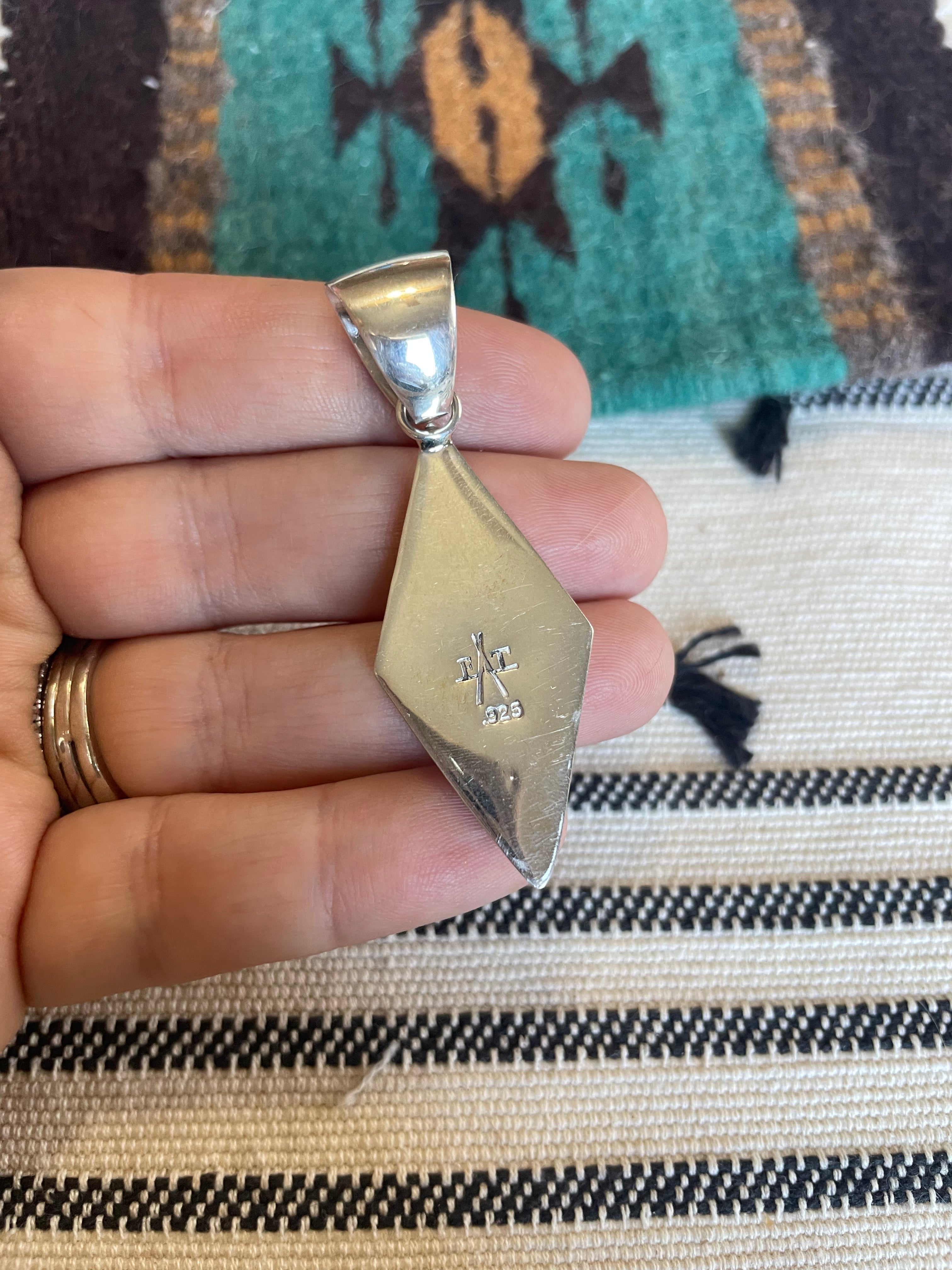 Handcrafted Sterling Silver & Blue Opal Inlay Diamond Pendant