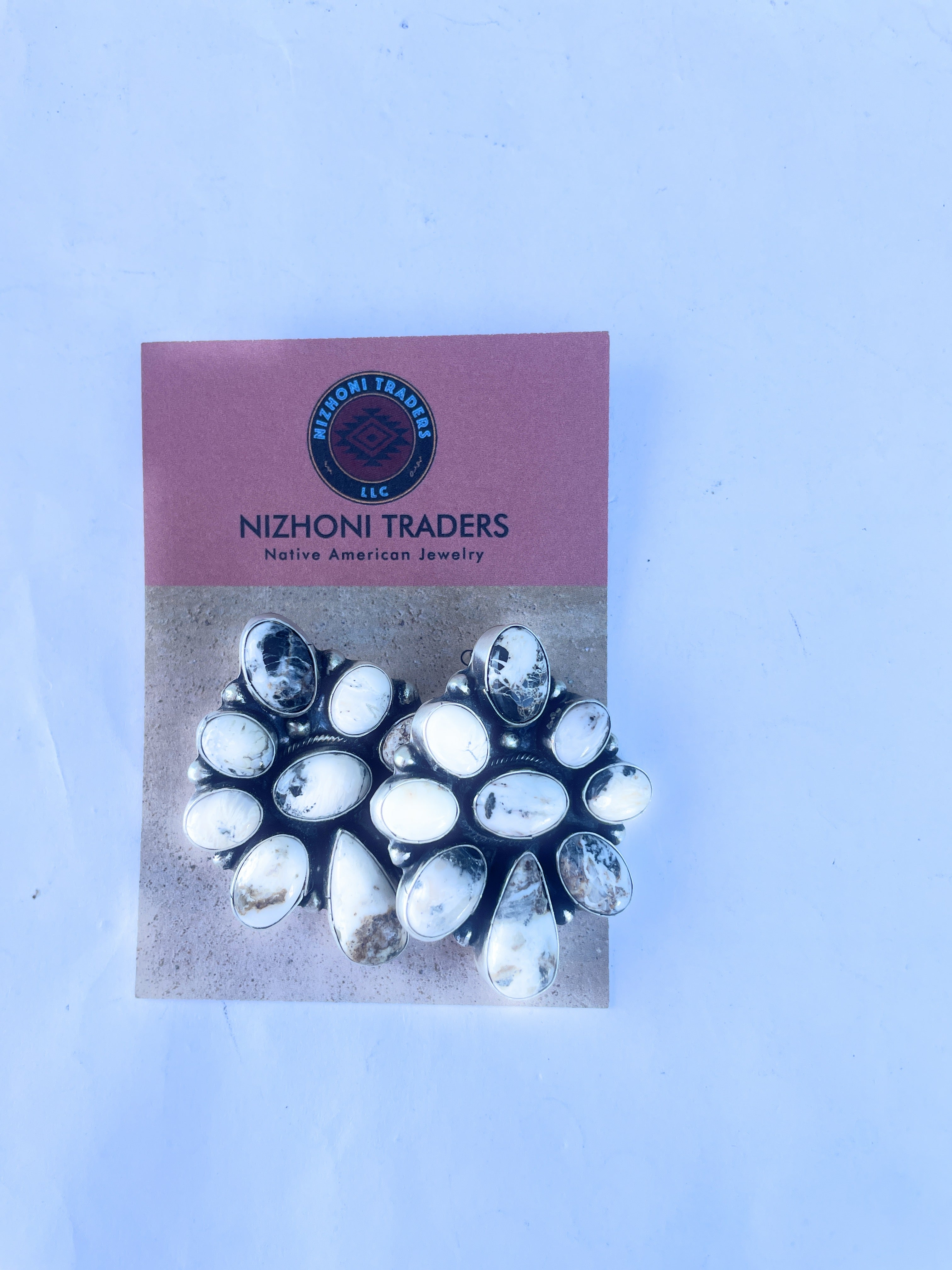 Navajo White Buffalo Cluster Earrings By Sheila Becenti