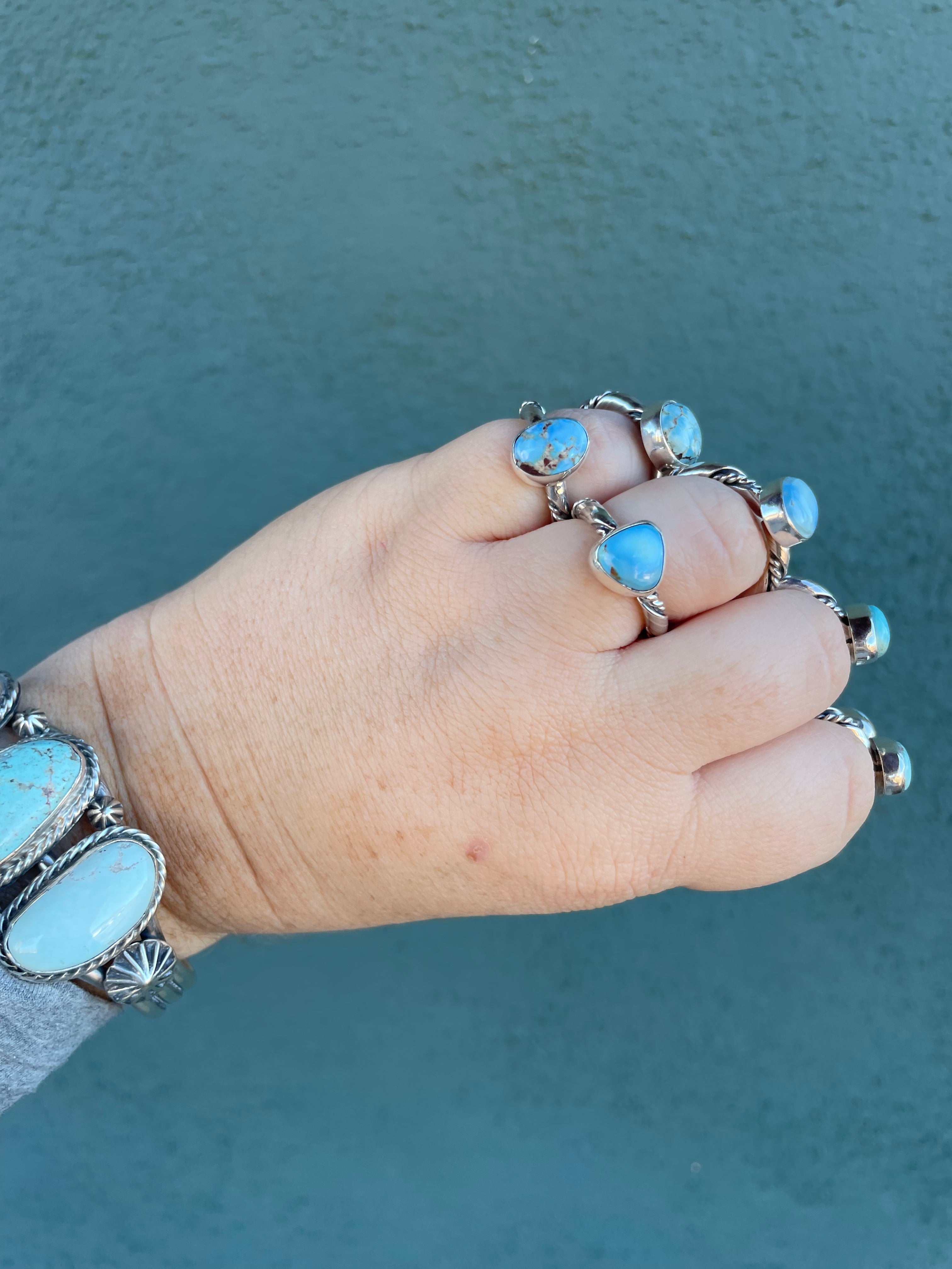 Handcrafted Golden Hills Turquoise and Sterling Silver Rings