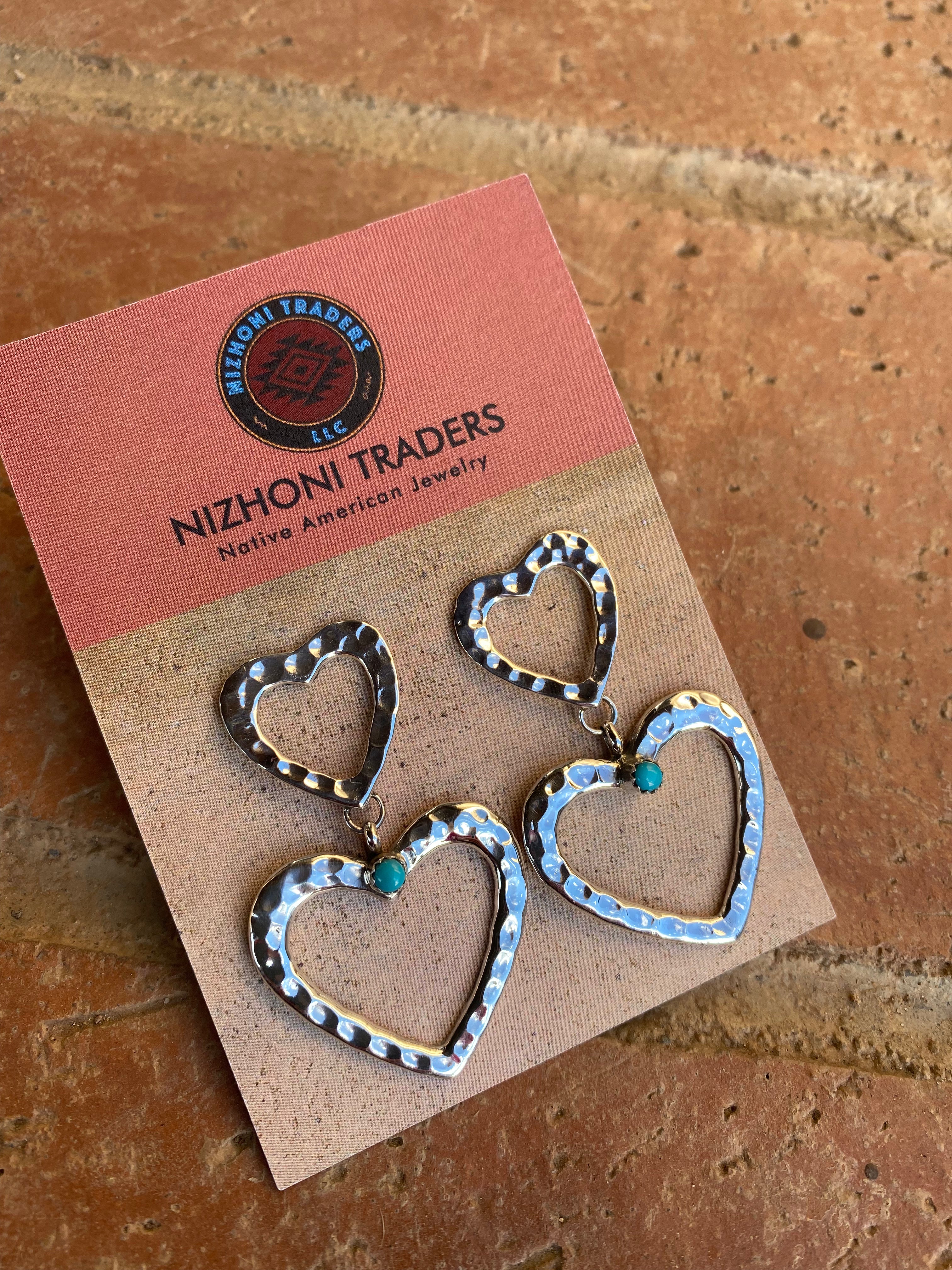 Handcrafted Turquoise & Sterling Silver Heart Dangle Earrings
