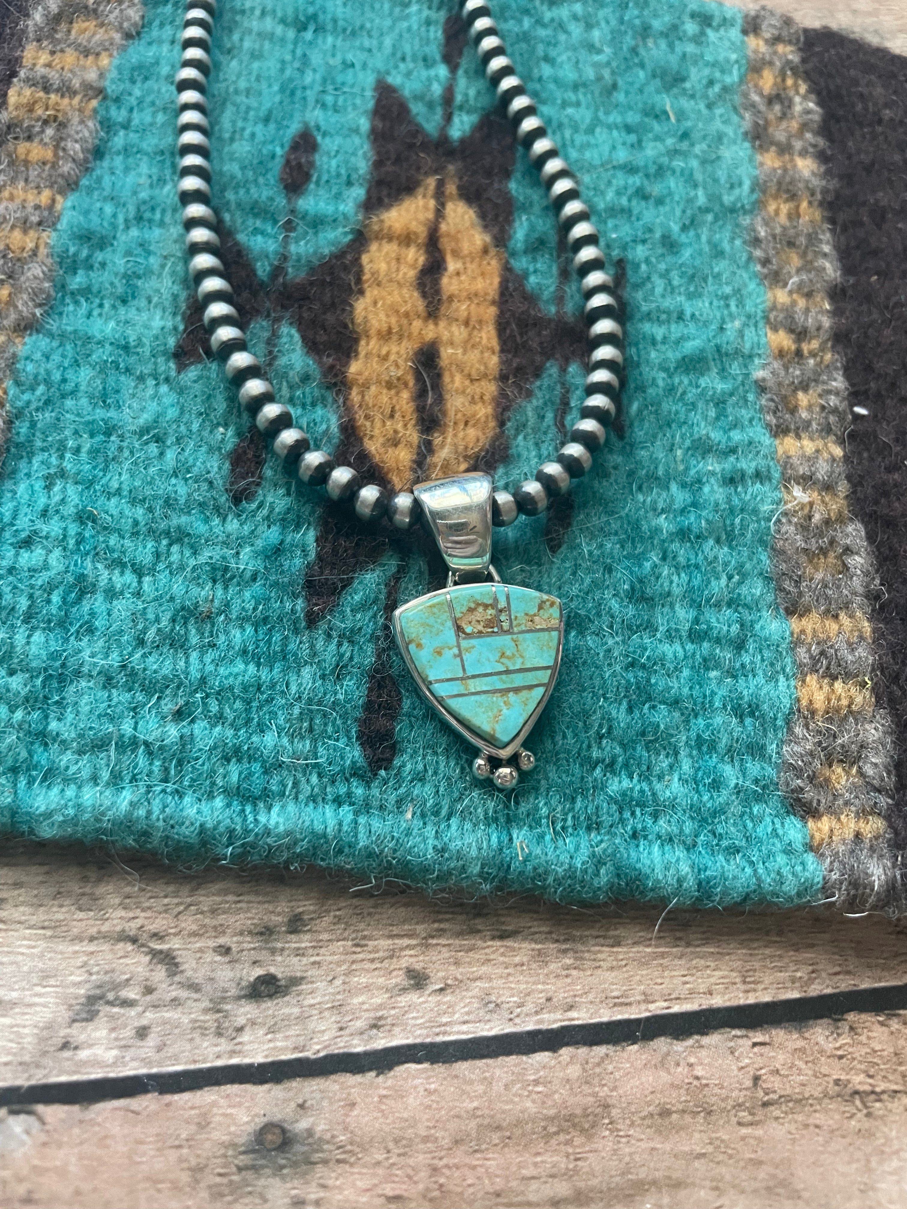 Handcrafted Number 8 Turquoise Inlay & Sterling Silver Pendant