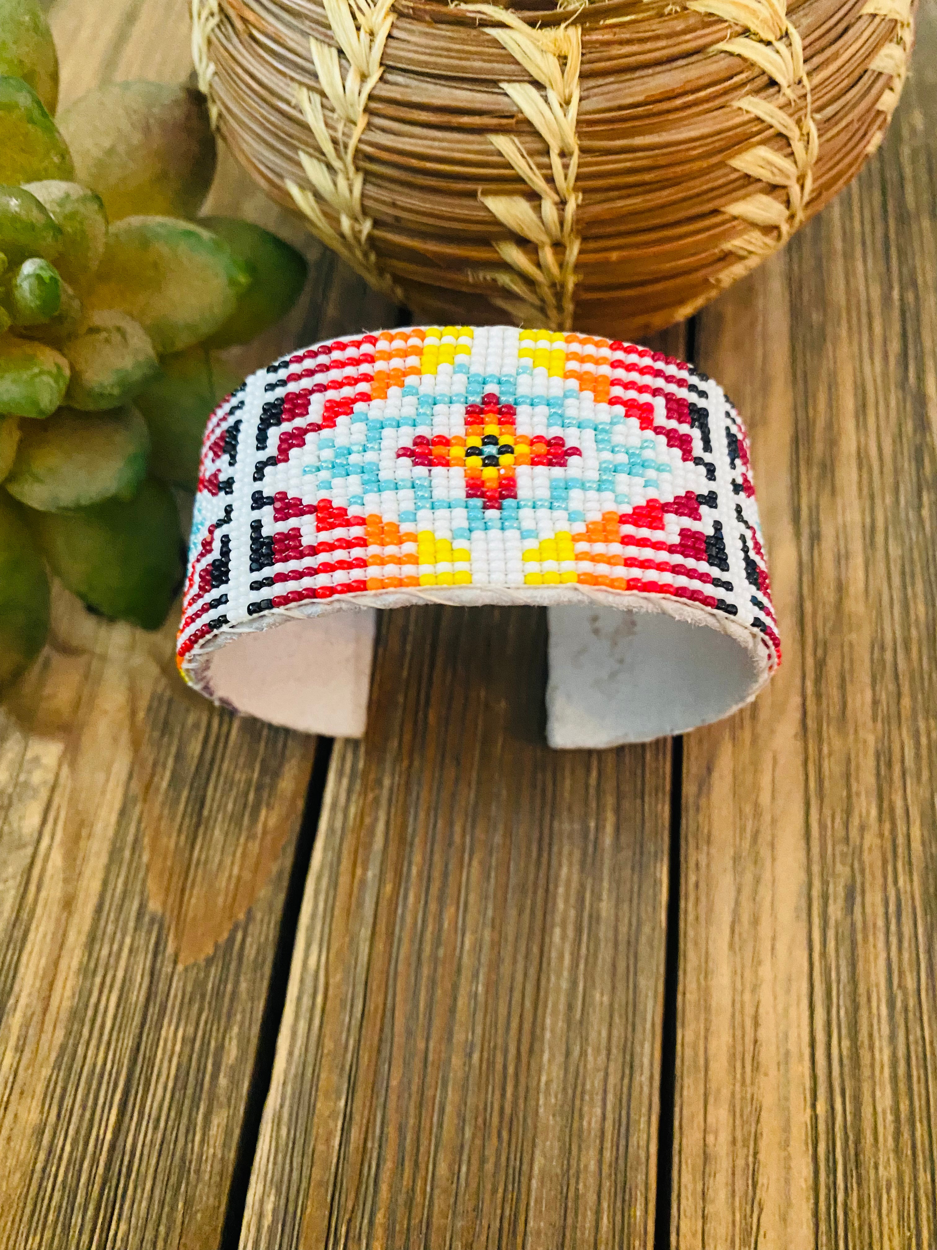 Handcrafted Made Beaded Leather Bracelet