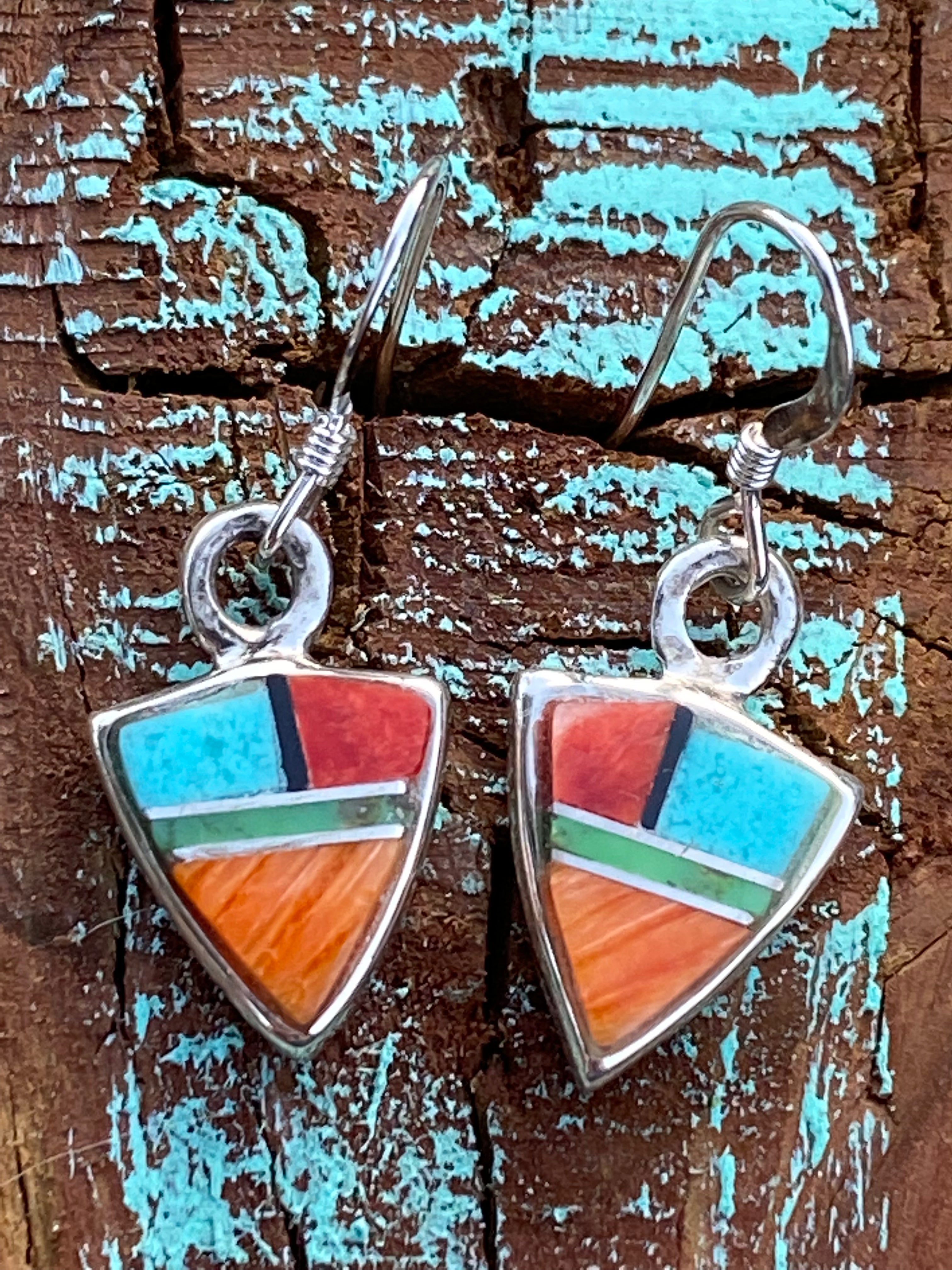 Handcrafted Turquoise Orange Spiny Mini Triangle Drop Earrings