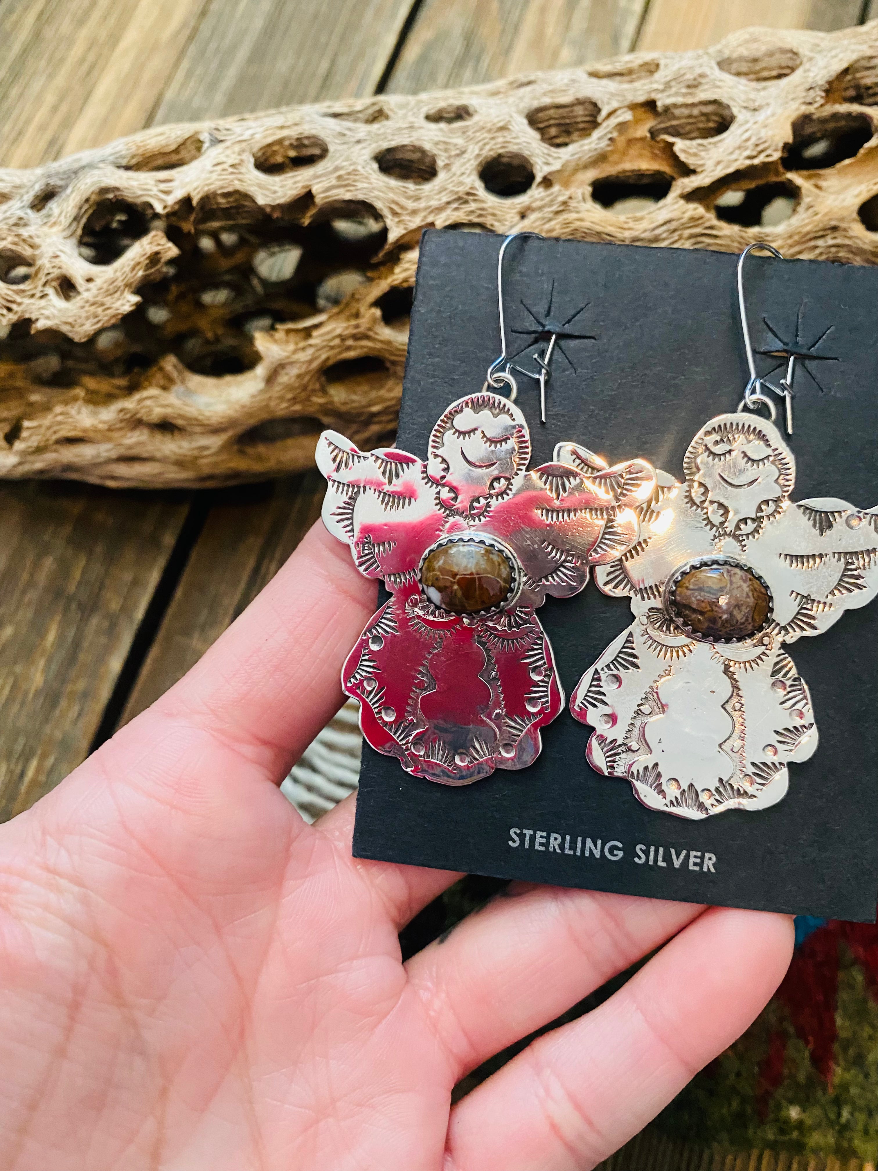 Handcrafted Jasper & Sterling Silver Angel Dangle Earrings