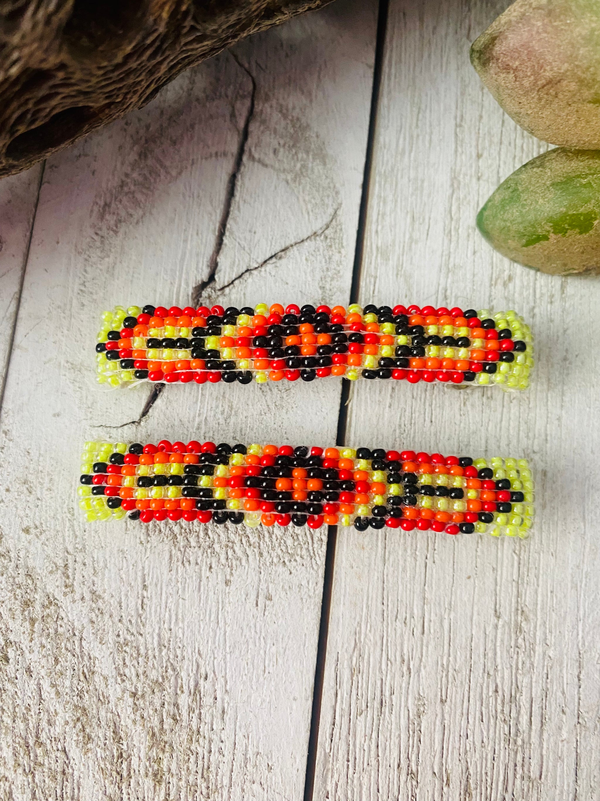 Hand beaded native Barrett and matching earrings. Designer hand made barrette 4”. Matching Barrett and earrings. SOLD SEPARATELY discount