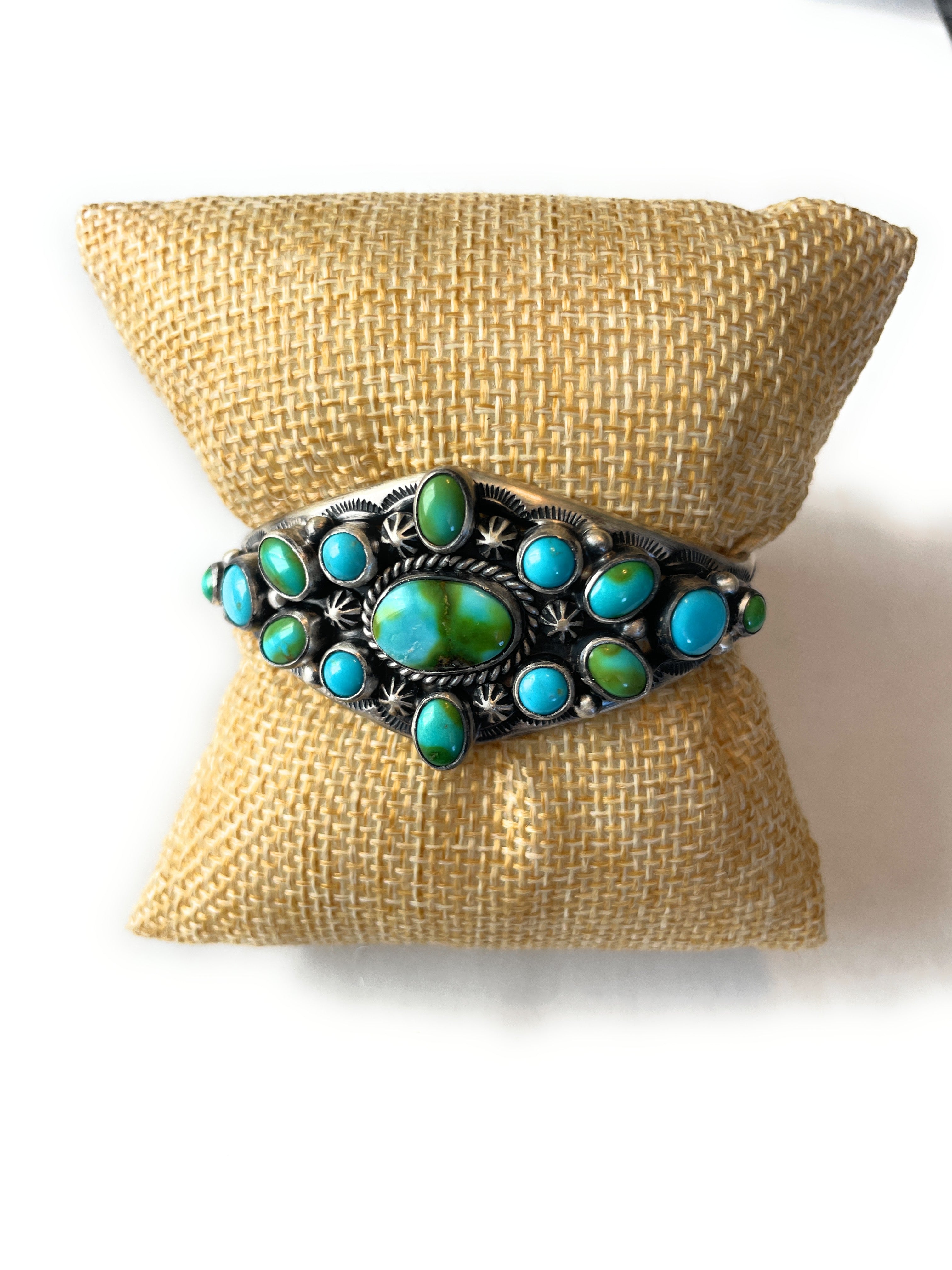 Beautiful Navajo Sterling Sonoran Mountain Turquoise Adjustable Bracelet Cuff /