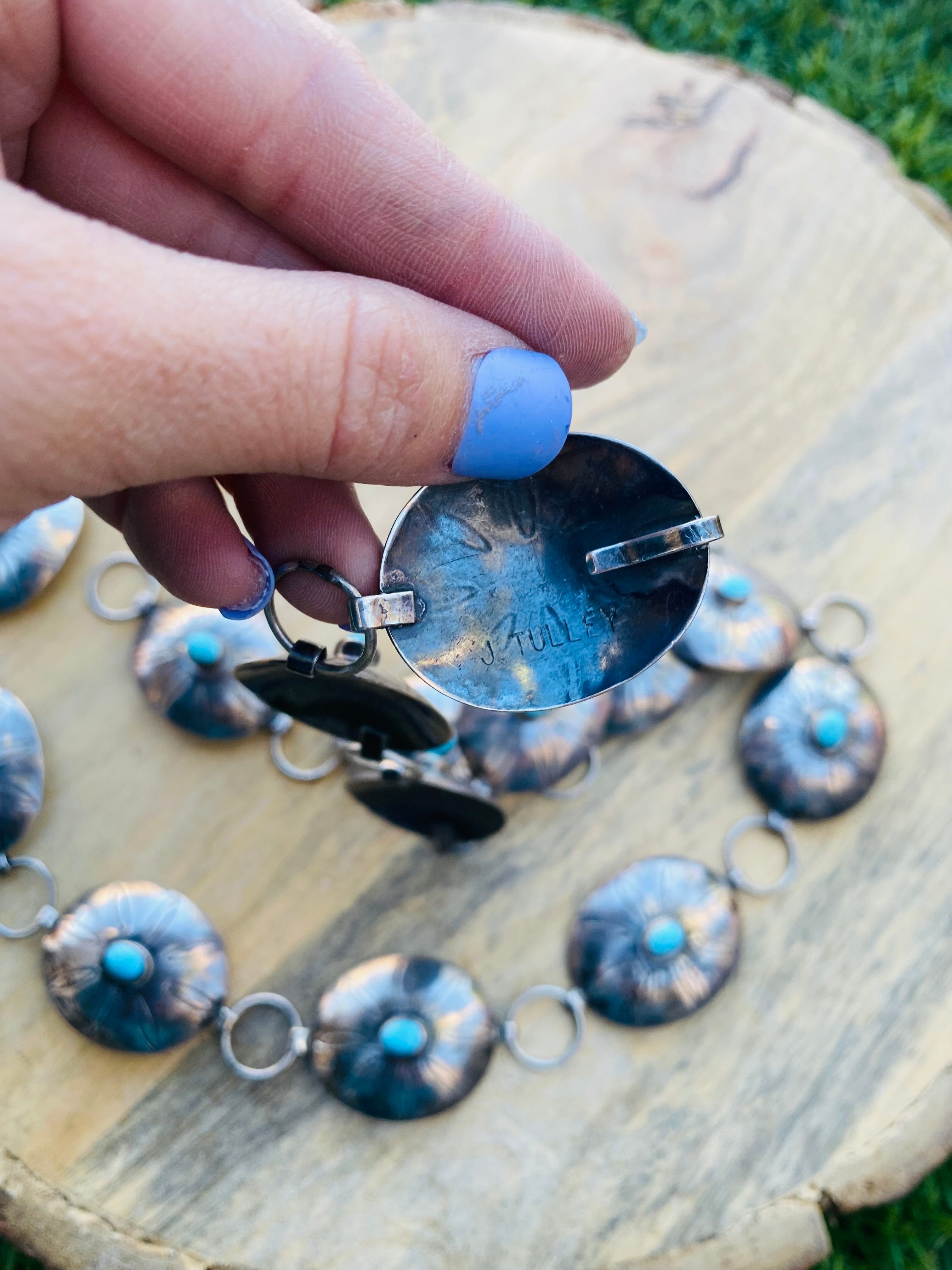 Handcrafted Vintage Turquoise & Sterling Silver Concho Belt