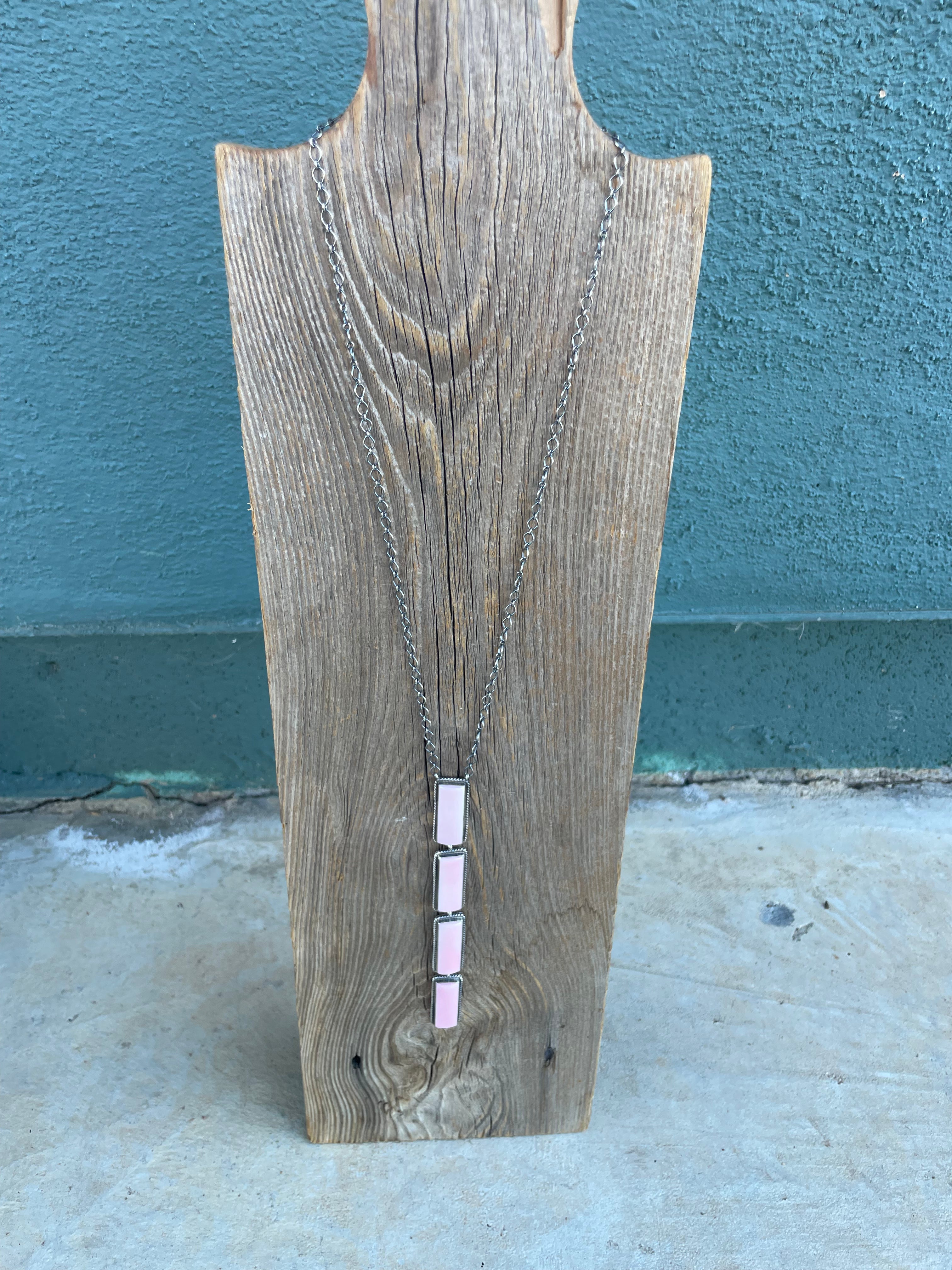 Handcrafted Queen Pink Conch Shell And Sterling Silver Drop Necklace Signed