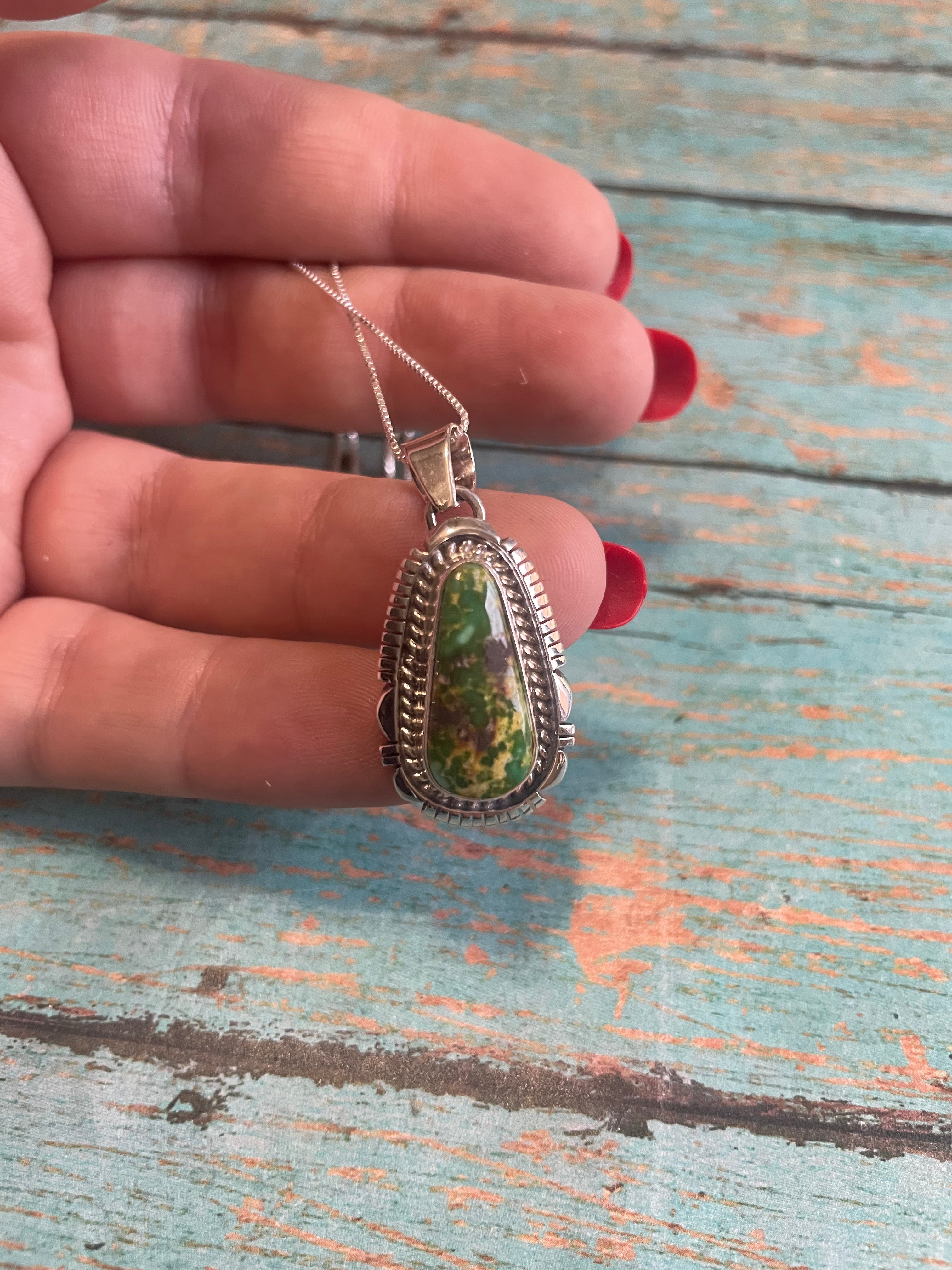 Navajo Sterling Silver & Turquoise Necklace Signed