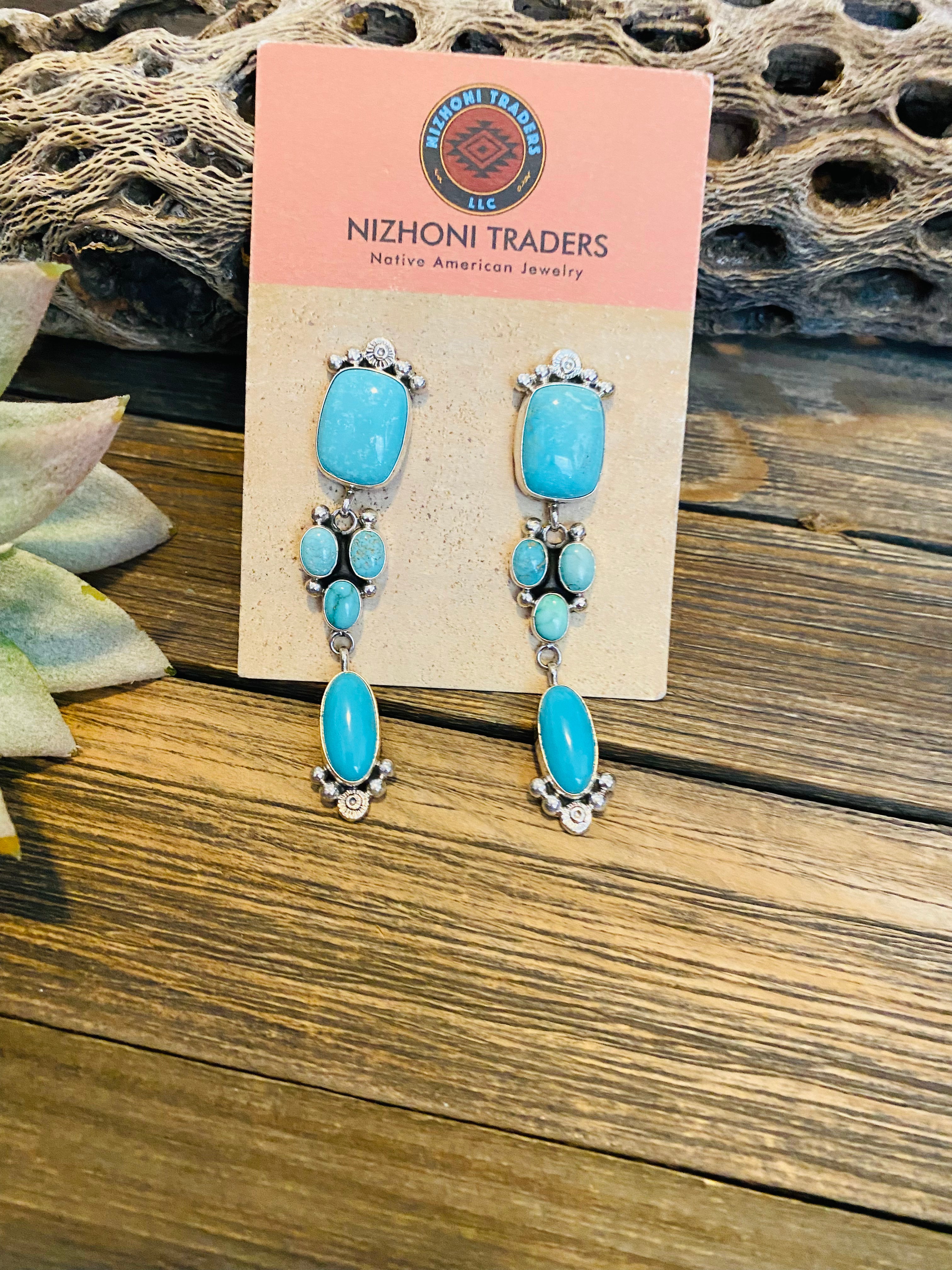 Handcrafted Turquoise & Sterling Silver Dangle Earrings
