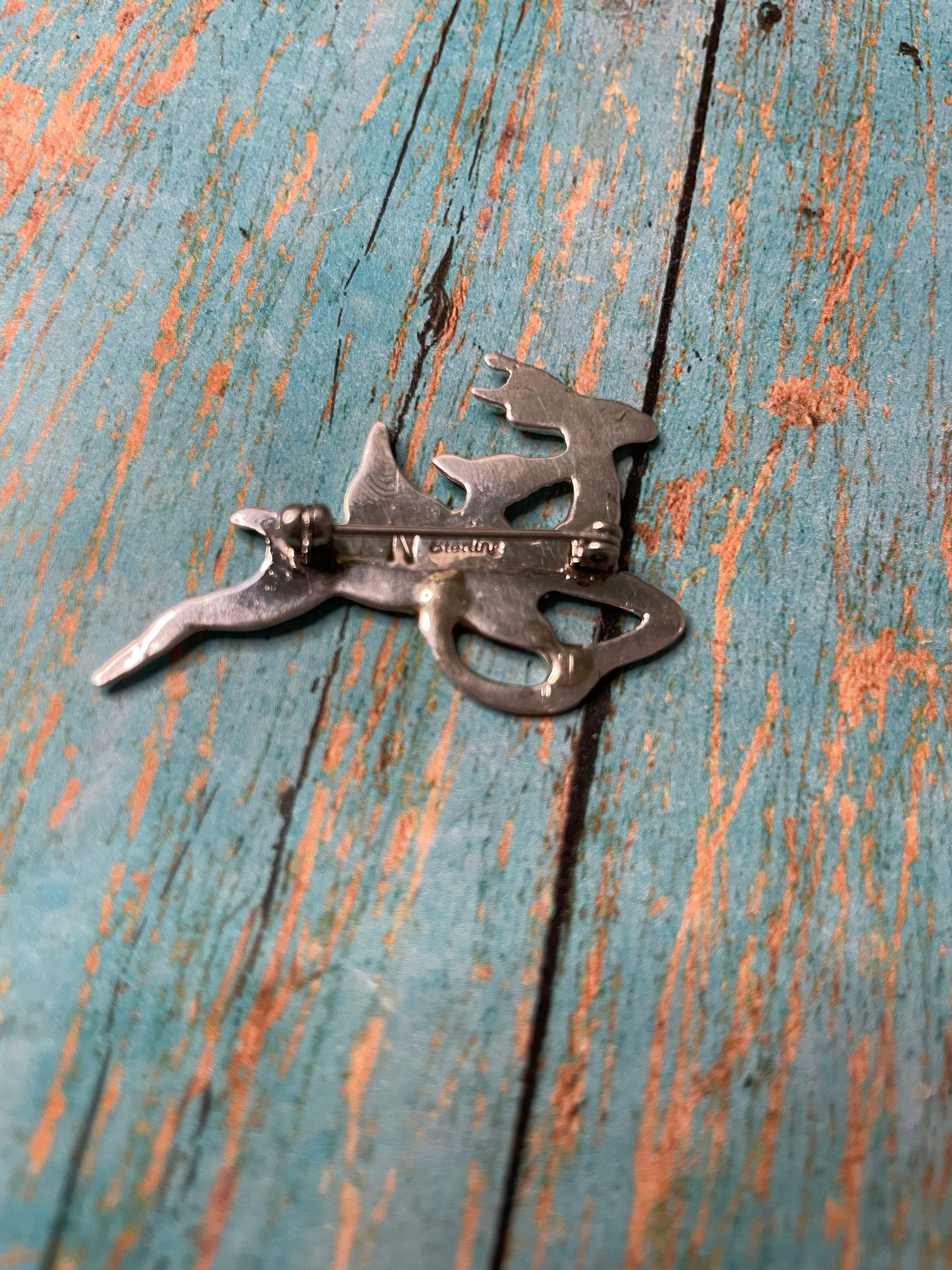 Handcrafted Sterling Silver Deer Pin Signed