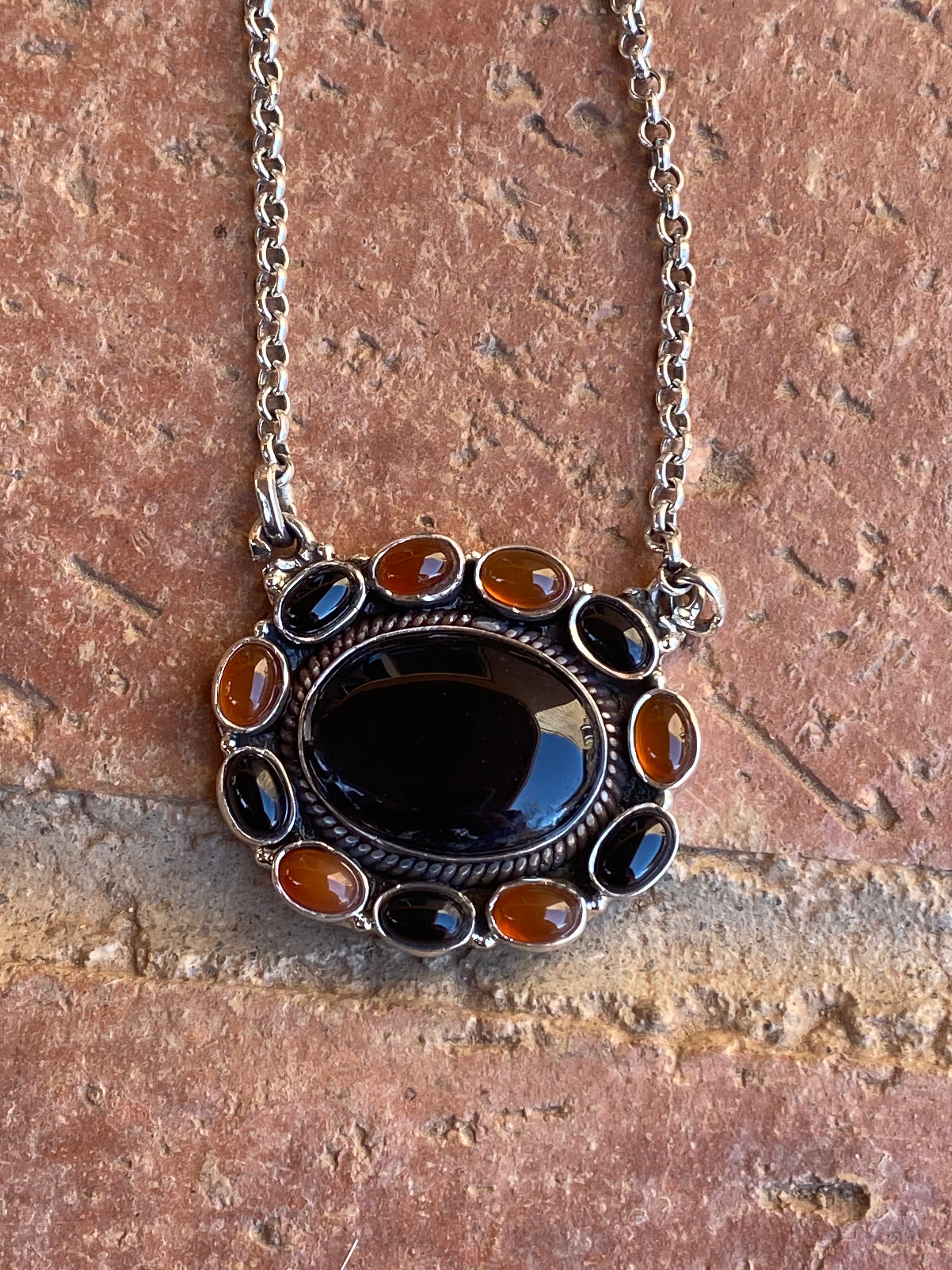 Handmade Sterling Onyx and Garnet Necklace
