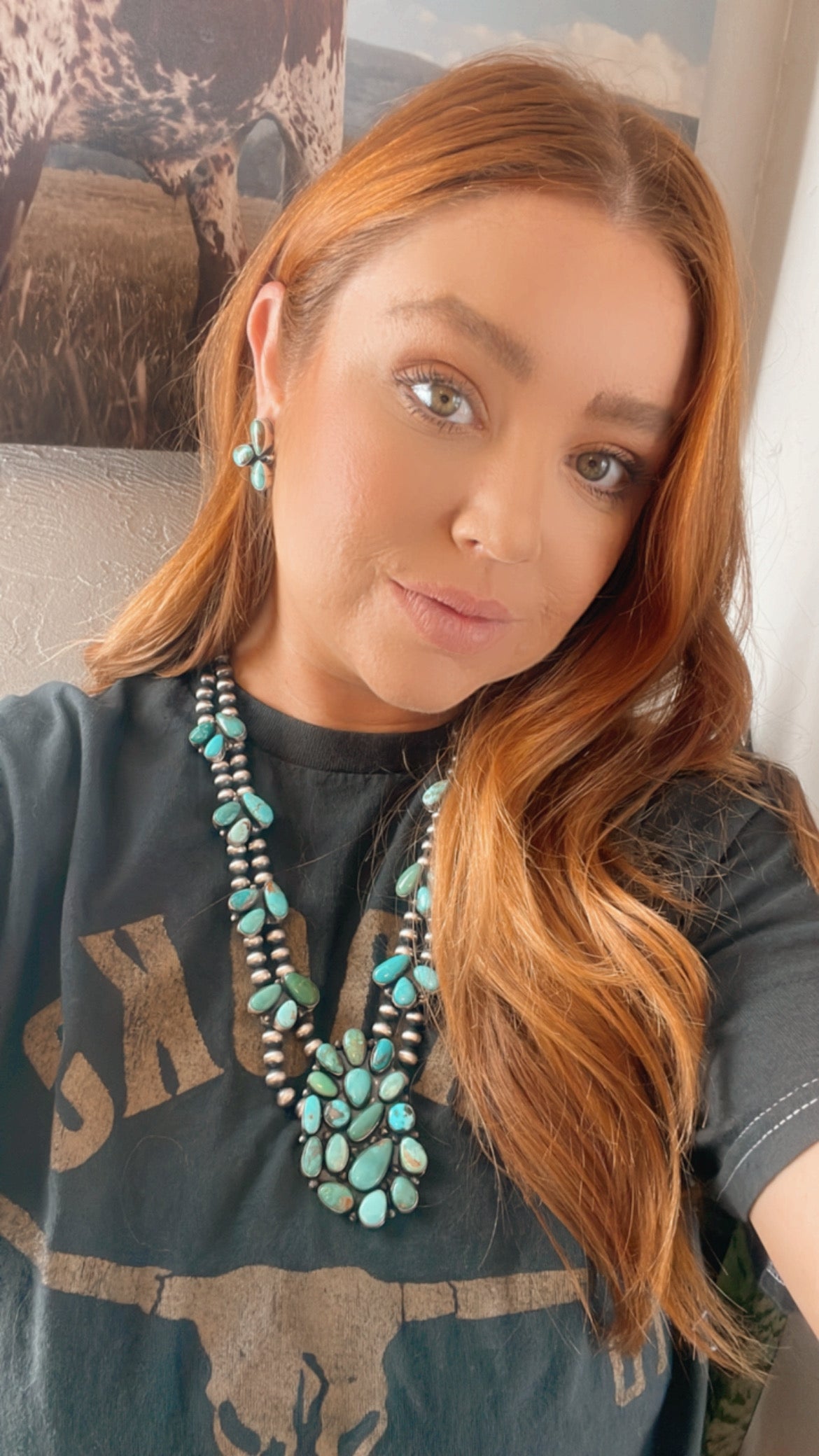 Navajo Beaded Sterling Silver & Royston Turquoise Necklace Set by Ella Peters