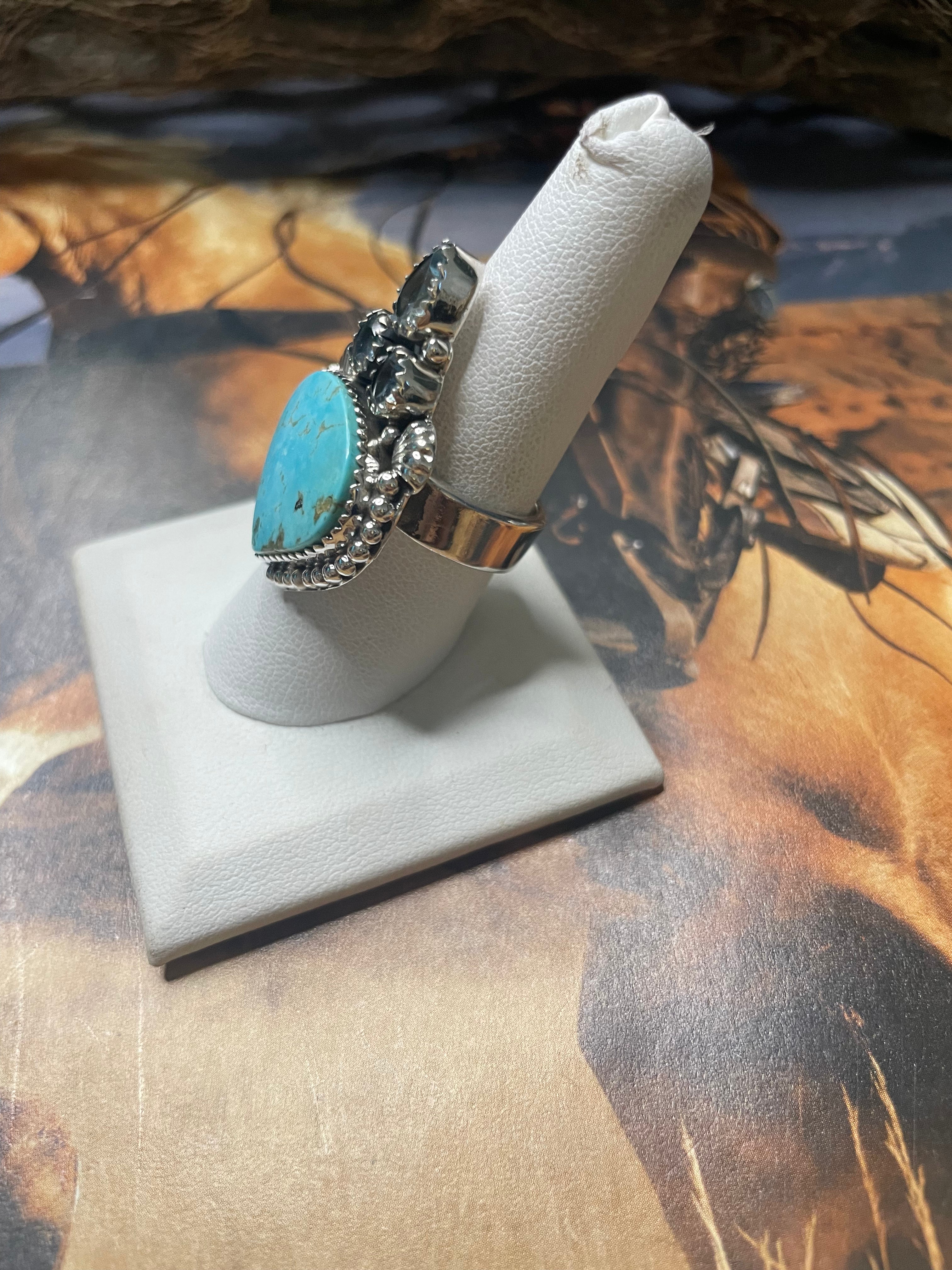 Handmade Mojave Turquoise & Topaz Adjustable Ring