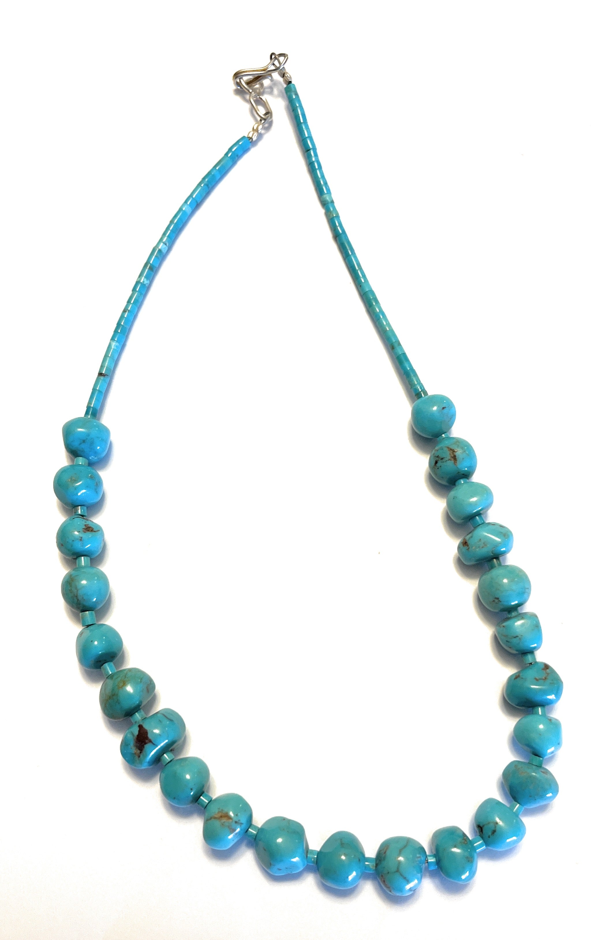 Handcrafted Sterling Silver Blue Turquoise Round Bead 16” Necklace