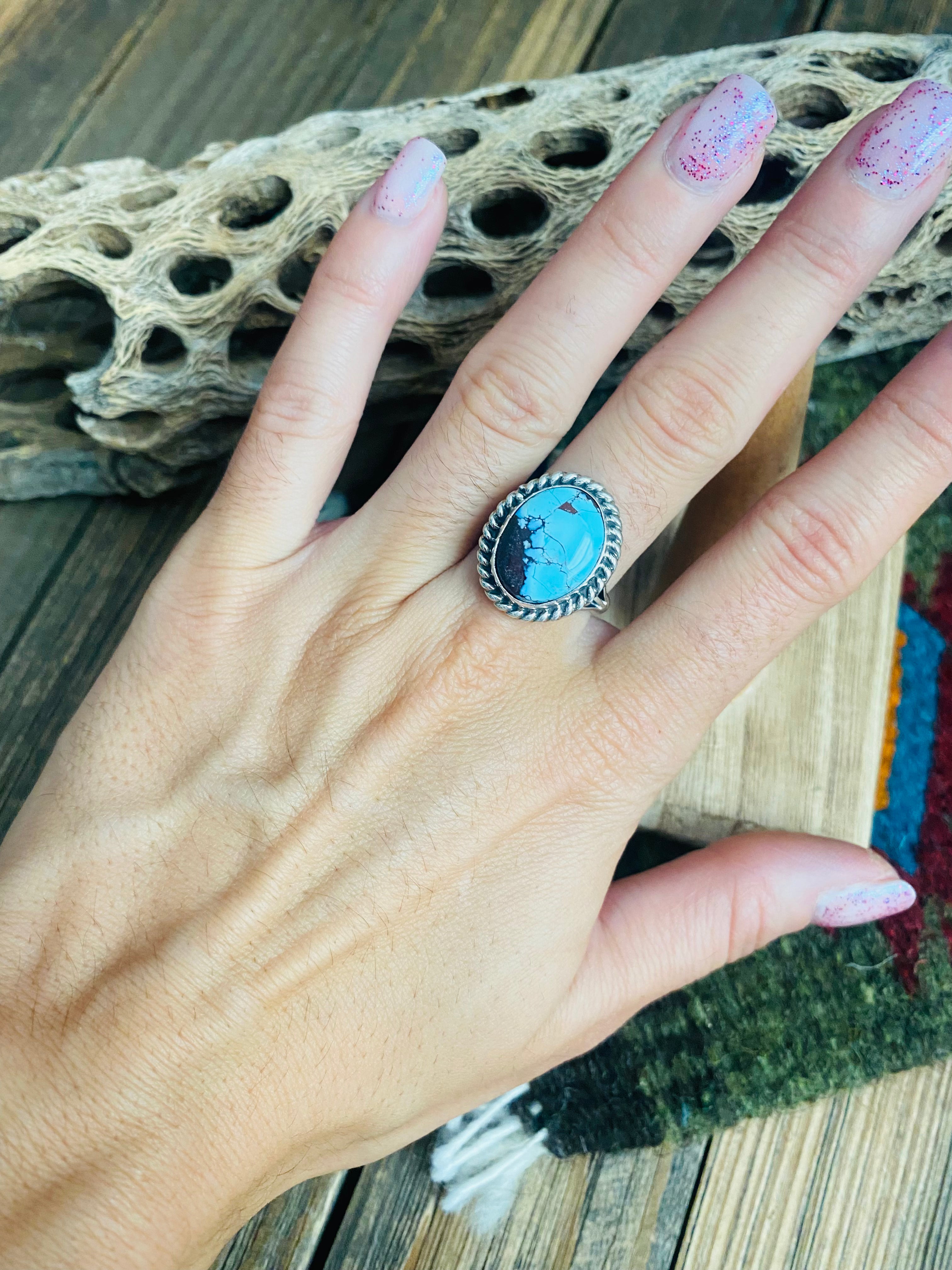 Handcrafted Golden Hills Turquoise & Sterling Silver Ring Size 6.5 Signed