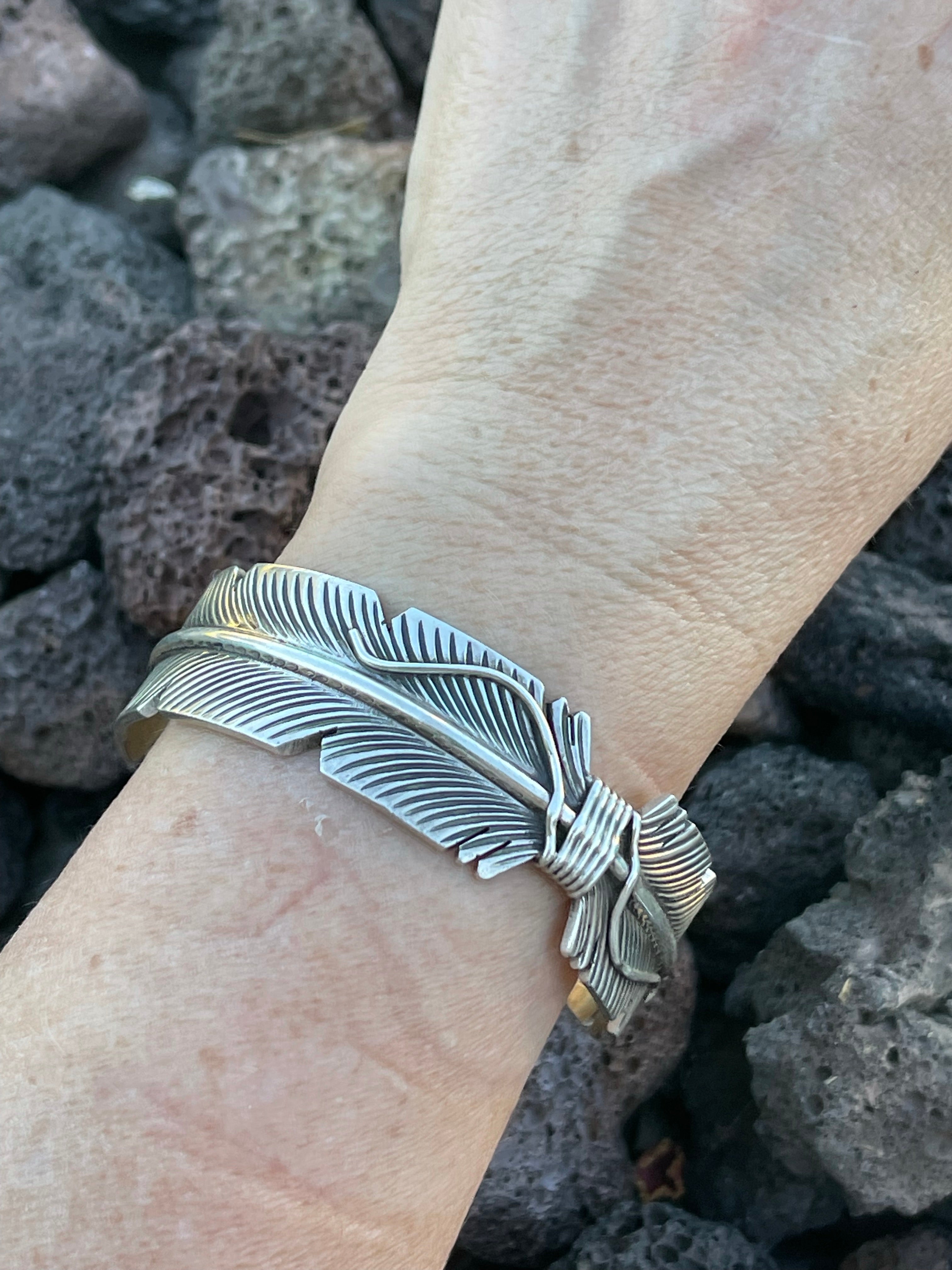 Handcrafted Sterling Silver Feather Bracelet Cuff