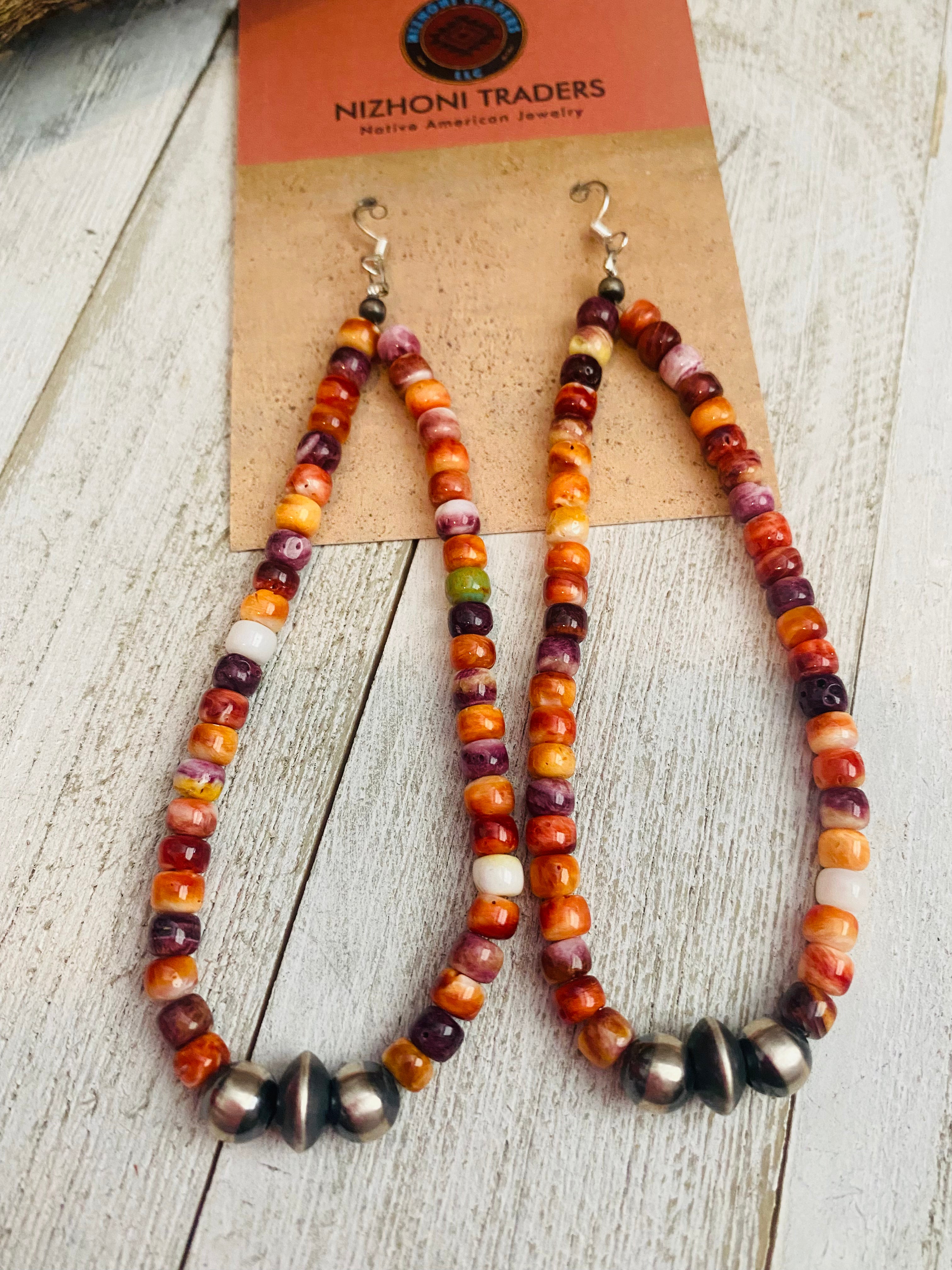 Handcrafted Spiny, Turquoise & Sterling Silver Pearl Dangle Hoop Earrings