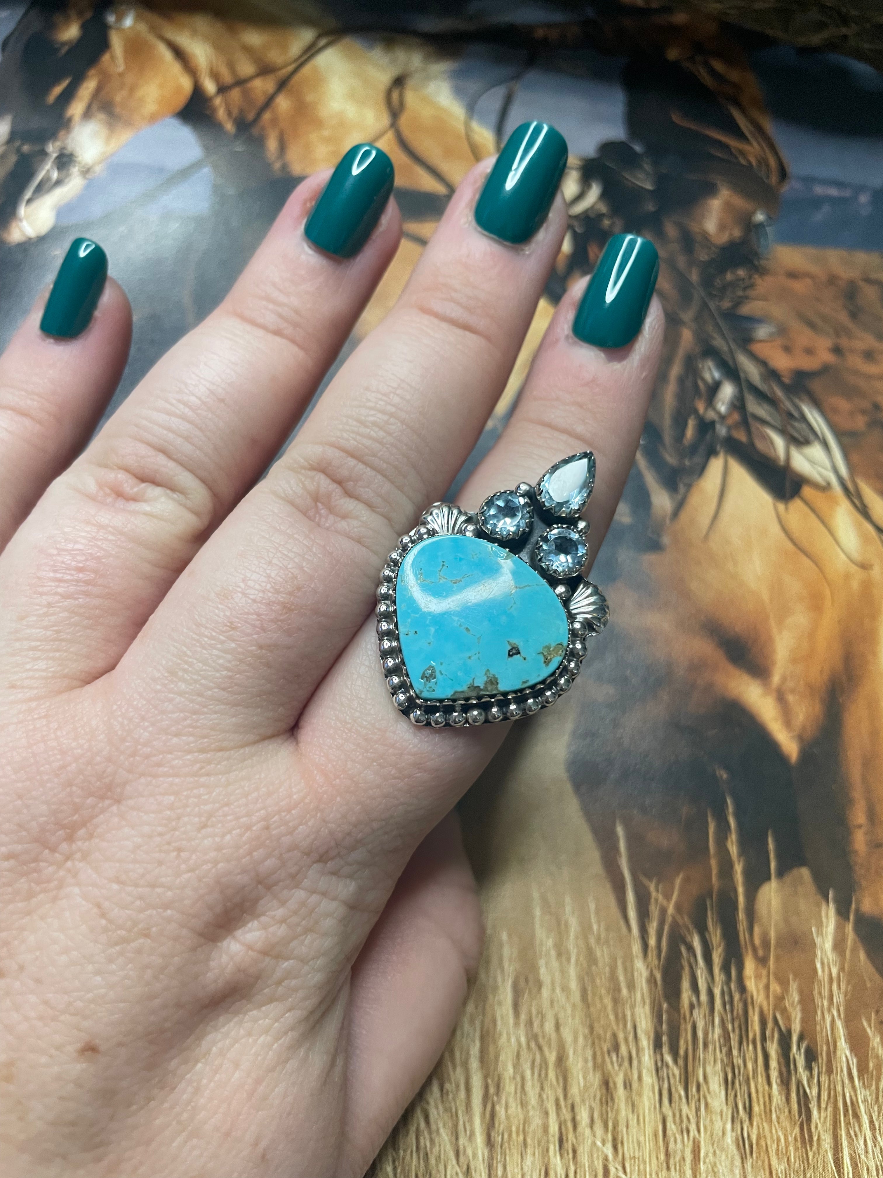 Handmade Mojave Turquoise & Topaz Adjustable Ring