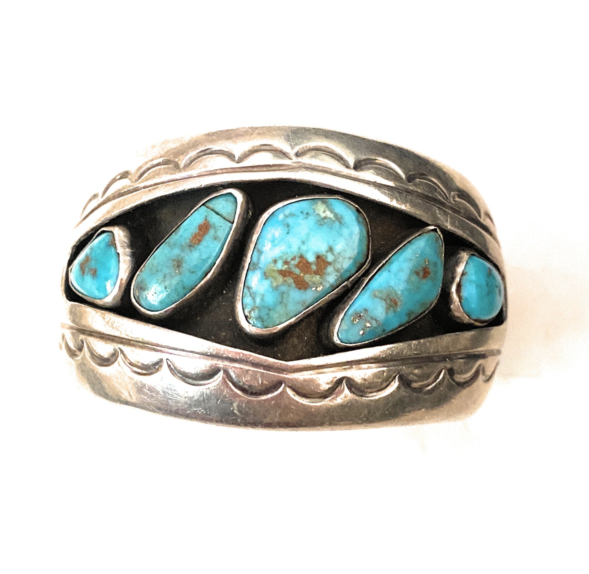 Navajo Old Pawn Vintage Turquoise & Sterling Silver Cuff Bracelet /