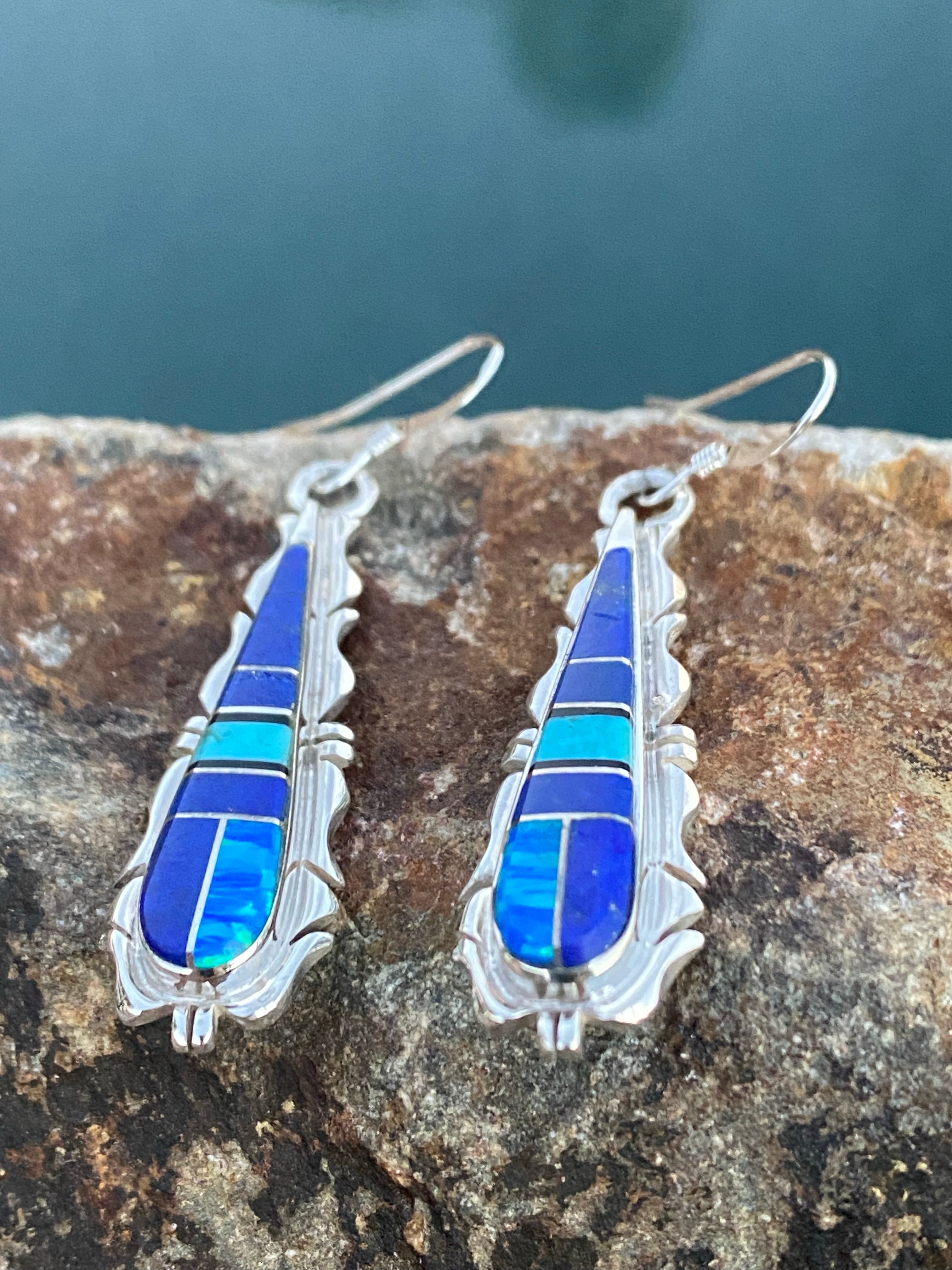 Handcrafted Lapis, Turquoise, Jagged Dangle Earrings