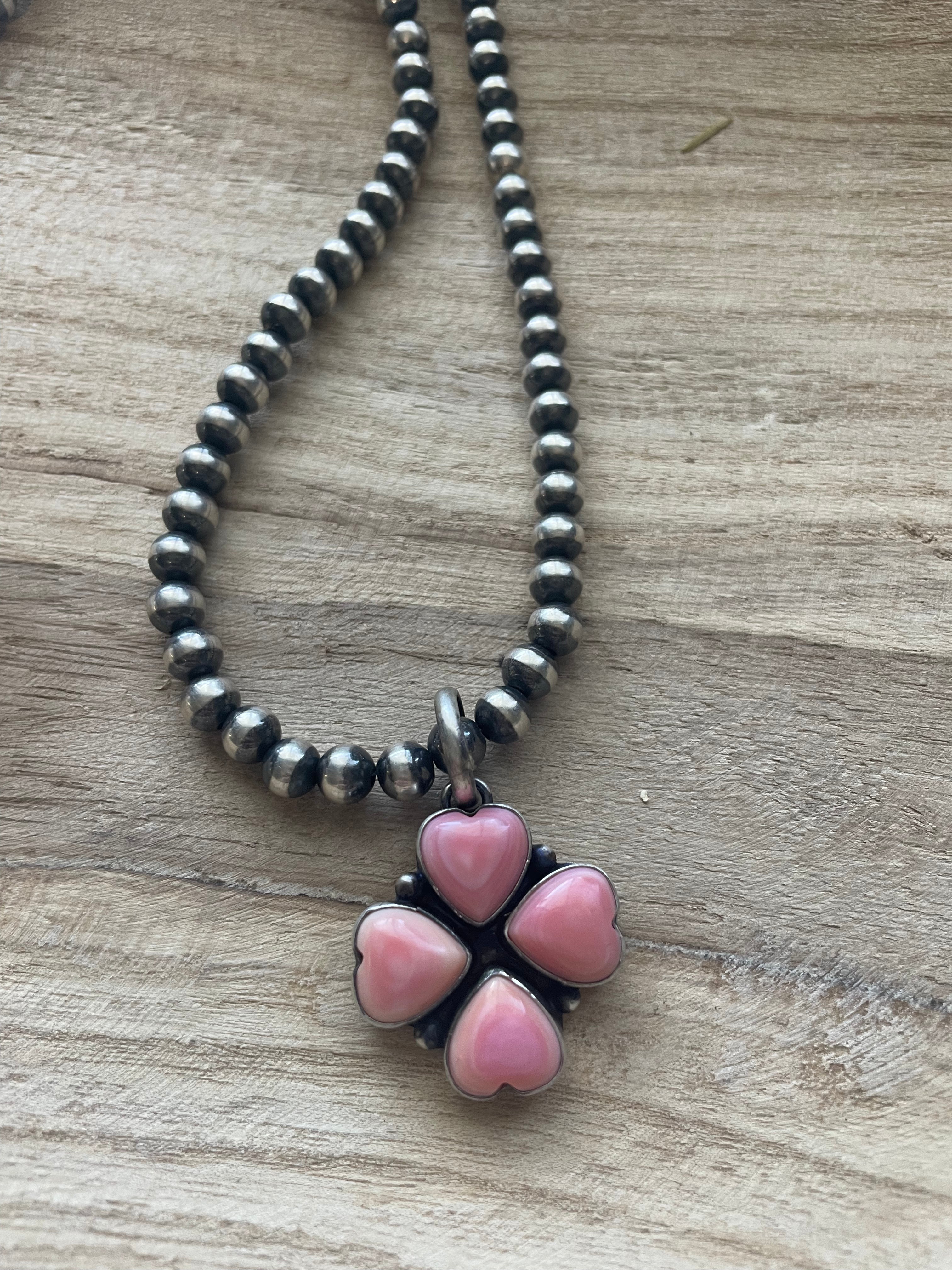 Handcrafted Queen Pink Conch Shell And Sterling Silver Heart Pendant Signed