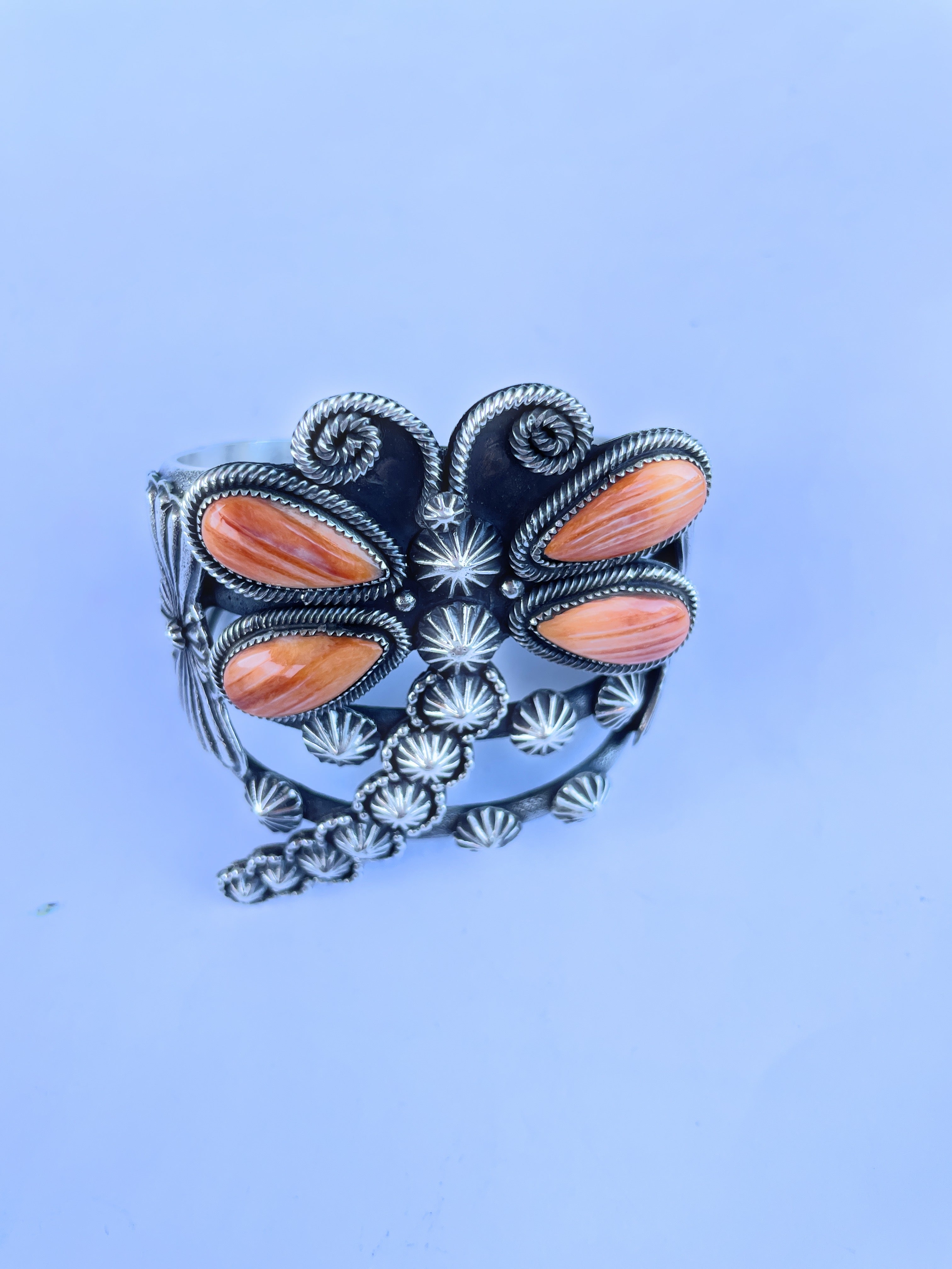 Handcrafted Sterling Silver And Orange Spiny Dragonfly Cuff Bracelet By K Billah