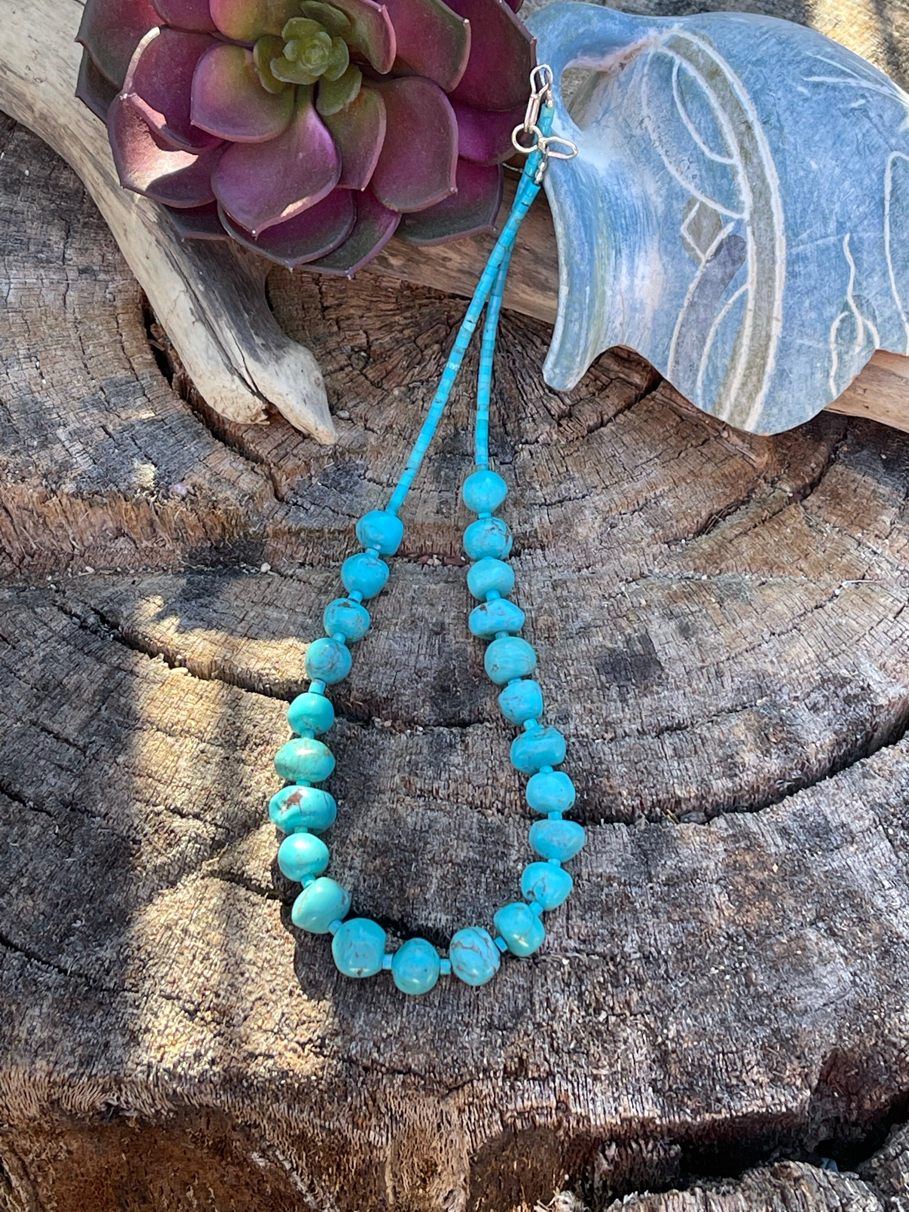 Handcrafted Sterling Silver Blue Turquoise Round Bead 16” Necklace