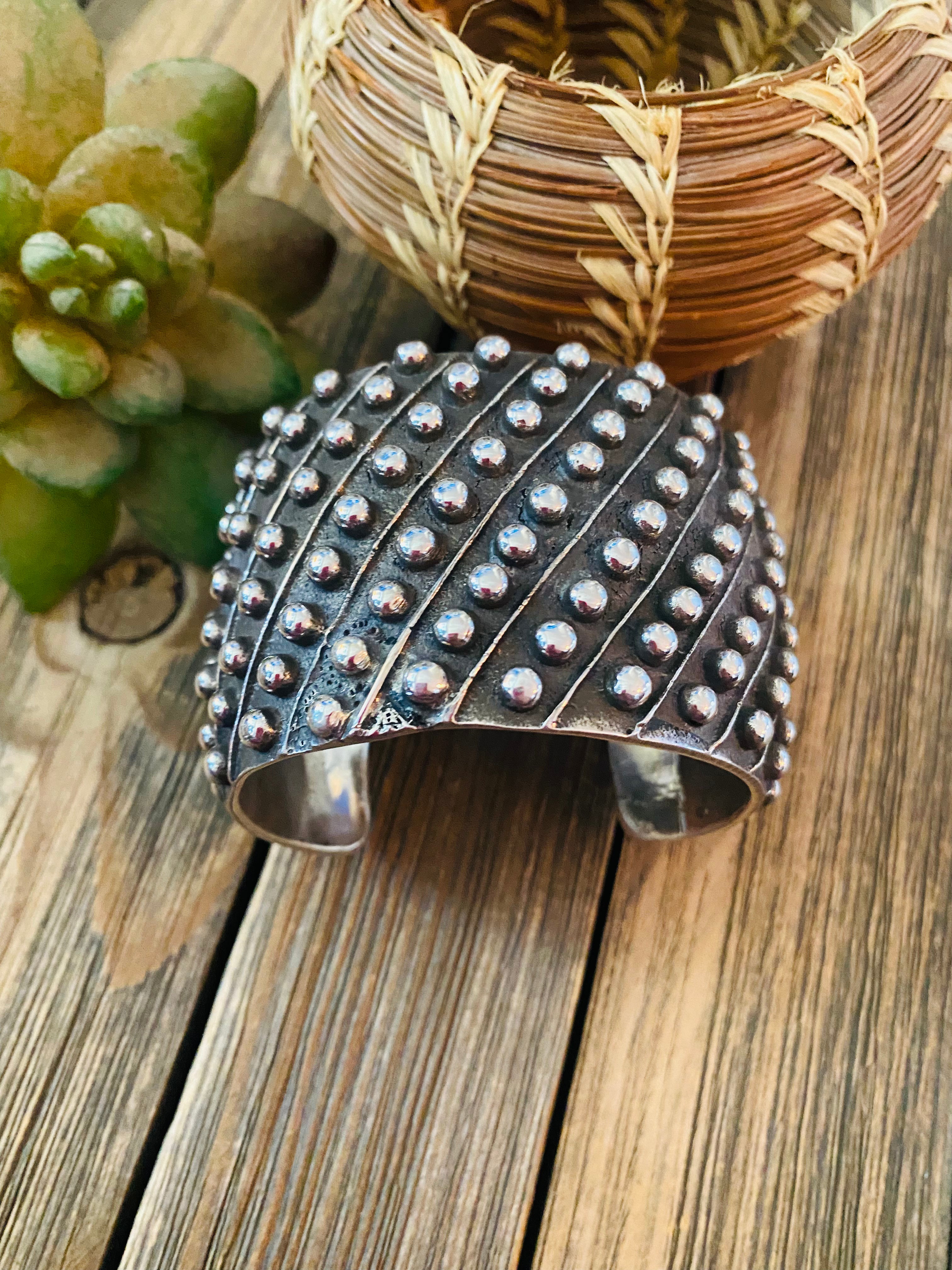 Handcrafted Hand Stamped Sterling Silver Dot Cuff Bracelet