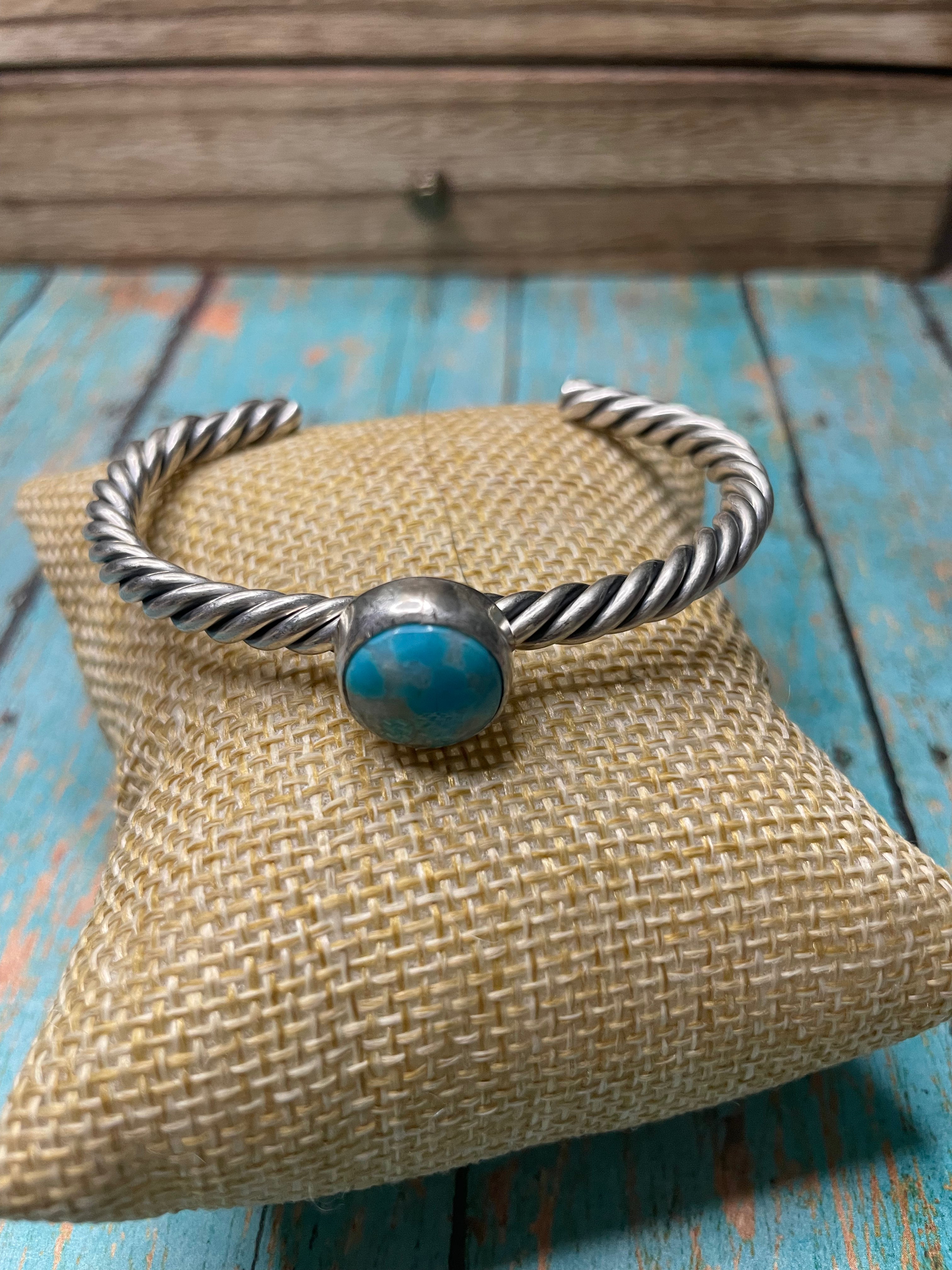 Handcrafted Sterling Rope Cuff & Turquoise Cuff Bracelet