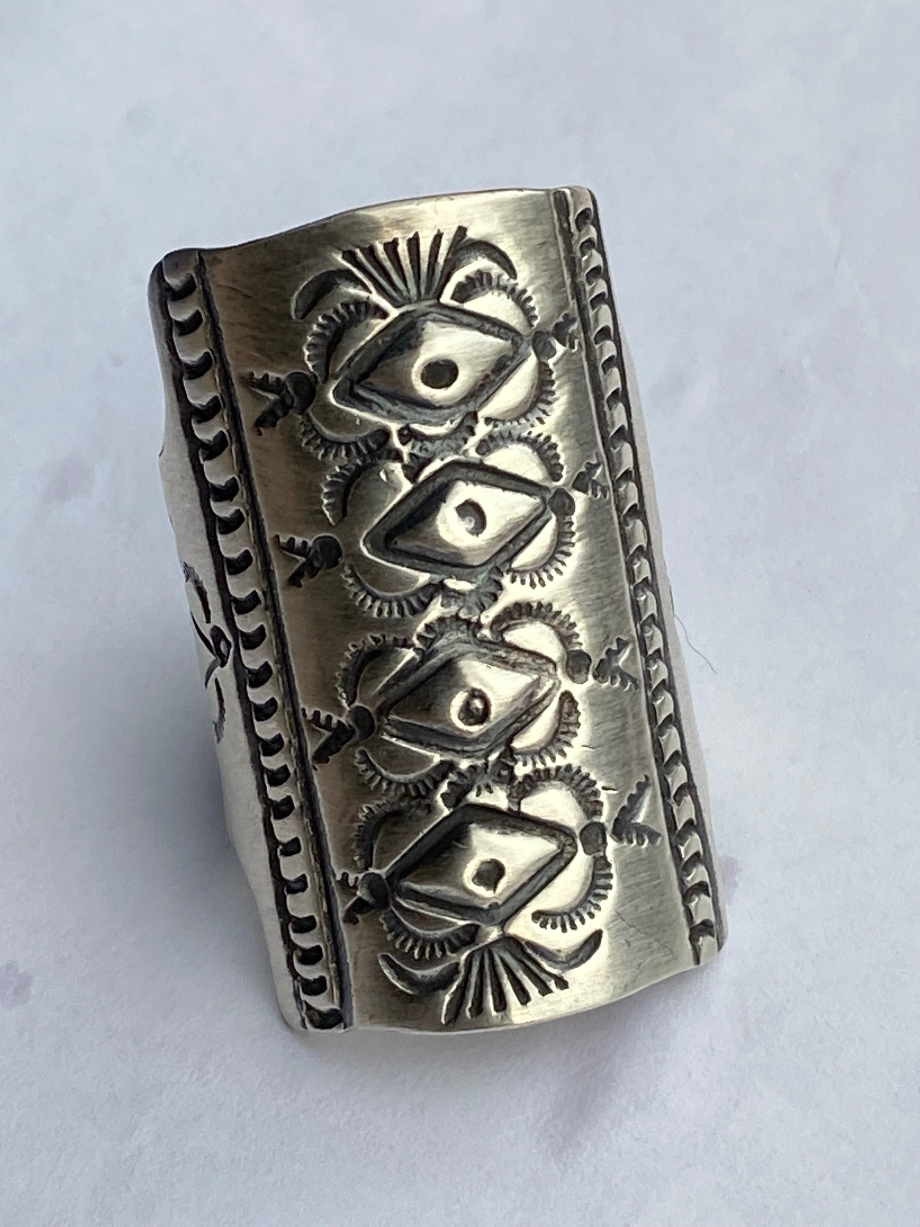 Handcrafted Marcella James Sterling Silver Concho Hand Stamped Ring