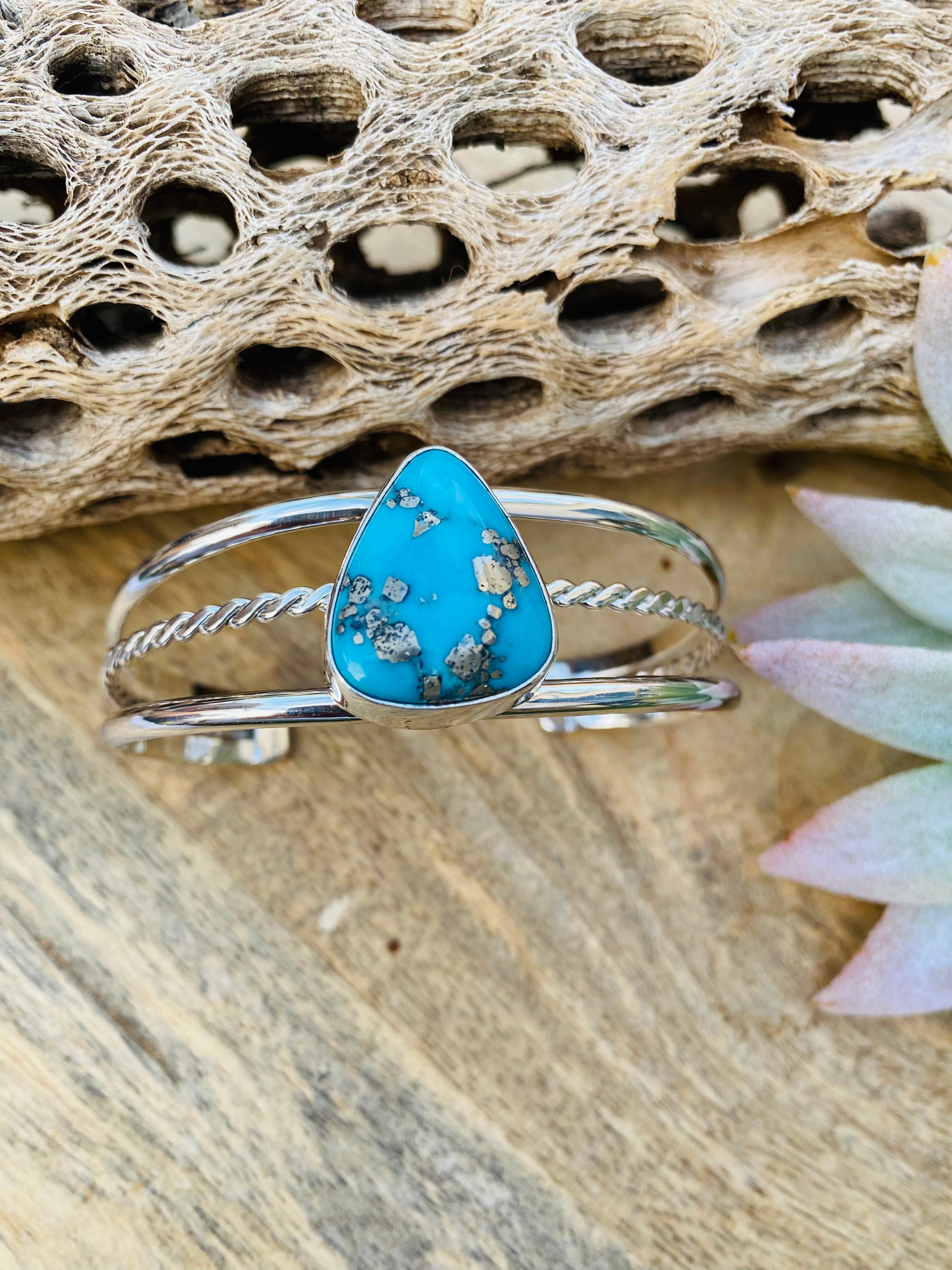 Handcrafted Kingman Turquoise & Sterling Silver Cuff Bracelet