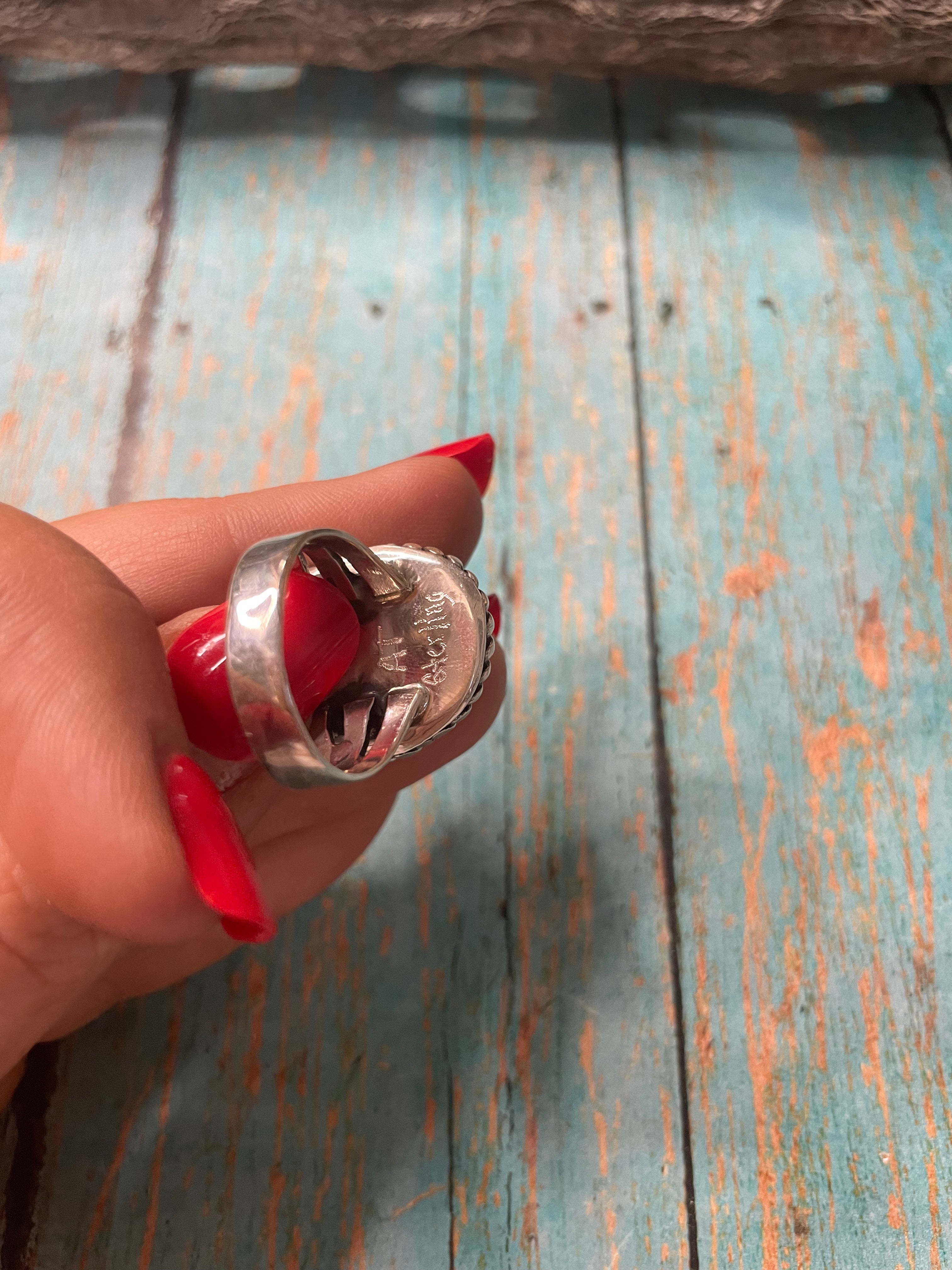 Old Pawn Navajo Sterling Silver & Charorite Ring Size 7.5