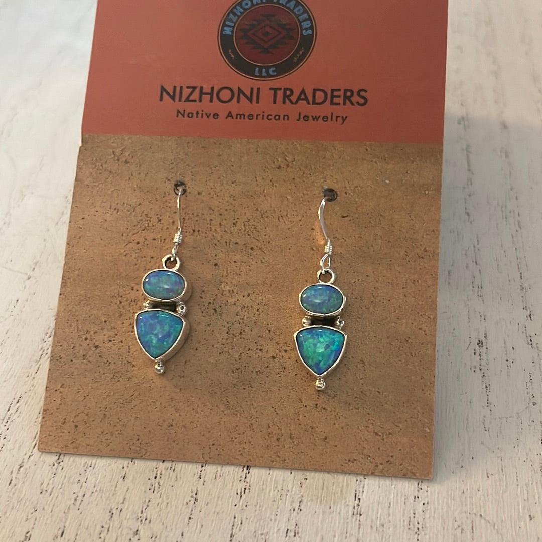 Handcrafted Blue Opal & Sterling Silver Dangle Earrings